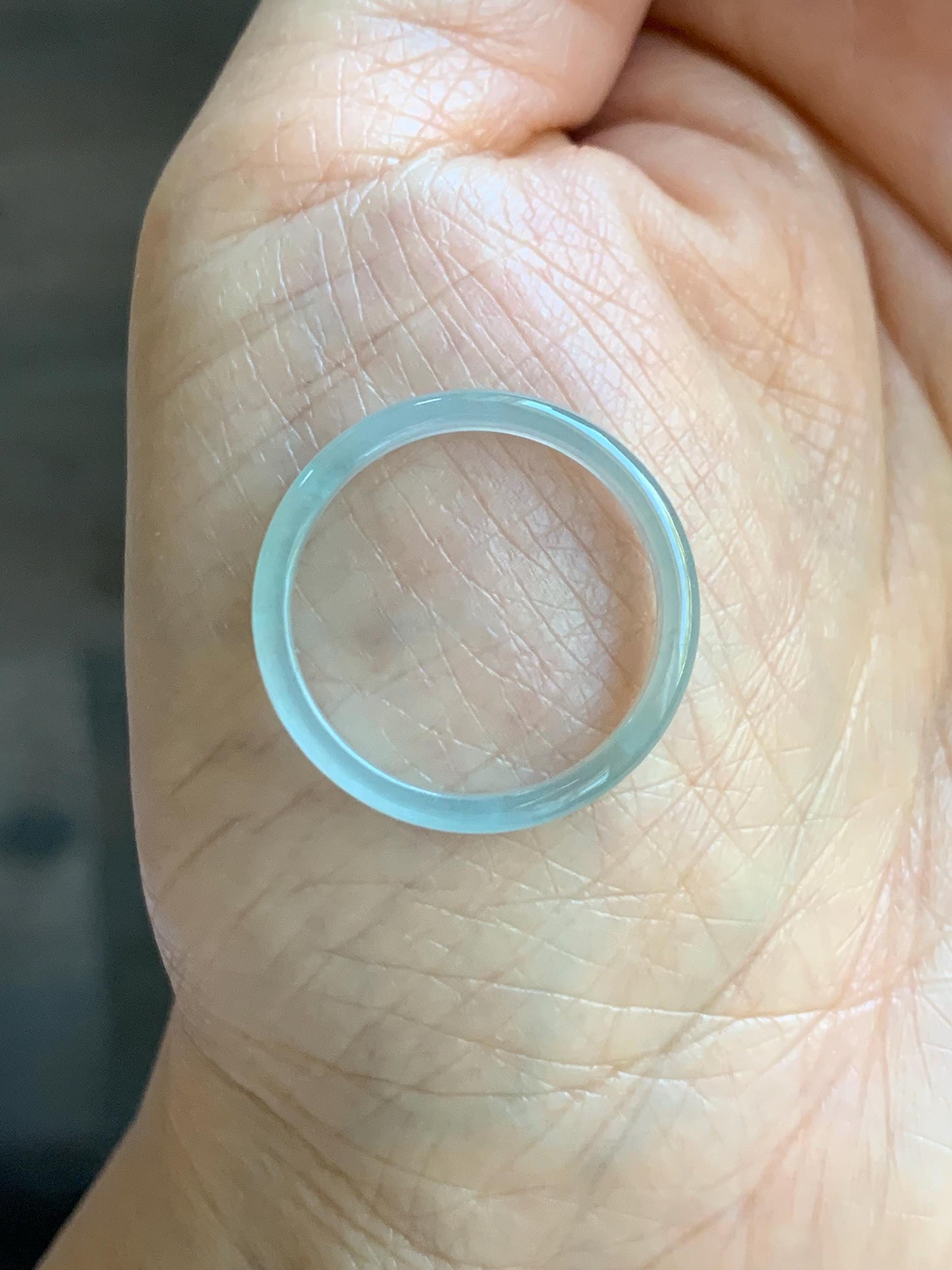 Natural Grade A Guatemalan Icy Highly Translucent Pastel Blue Jade Jadeite Band Ring Size 8.75 US 天然冰危淡蓝起光翡翠戒圈 XWL55B
