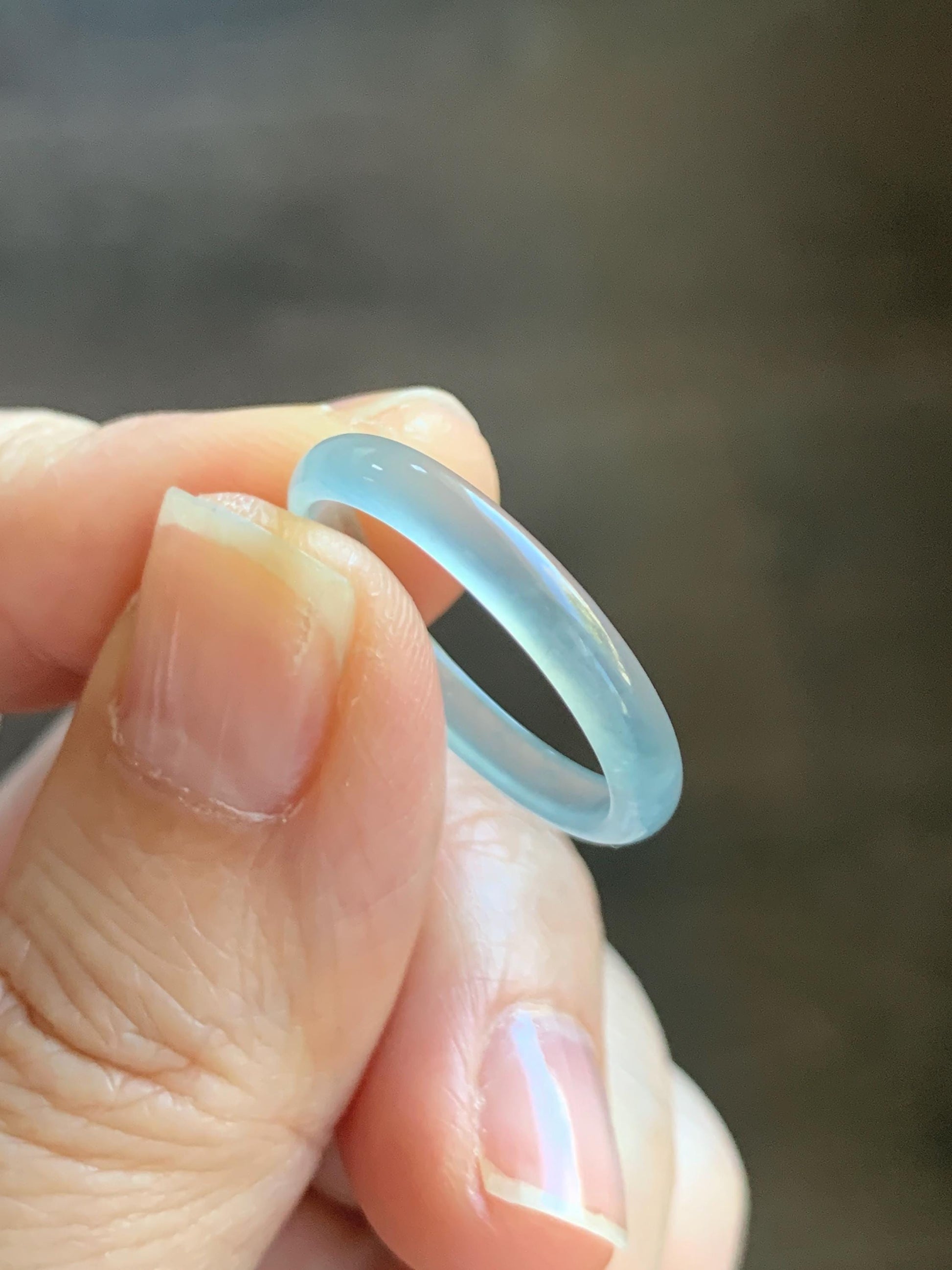 Natural Grade A Guatemalan Icy Highly Translucent Pastel Blue Jade Jadeite Band Ring Size 8.75 US 天然冰危淡蓝起光翡翠戒圈 XWL55B