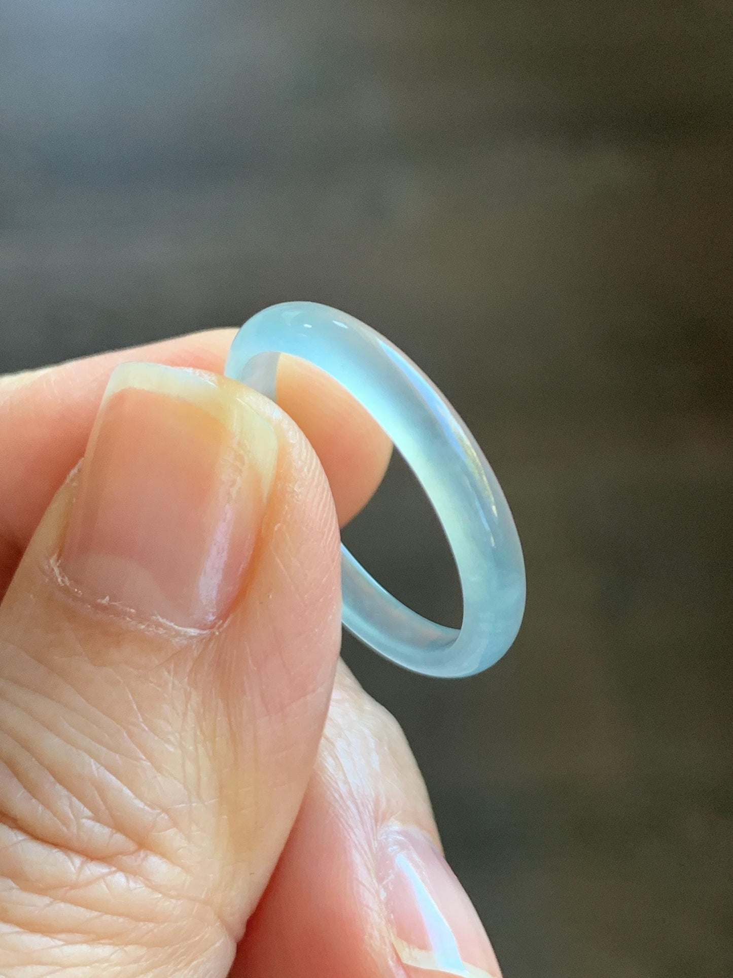 Natural Grade A Guatemalan Icy Highly Translucent Pastel Blue Jade Jadeite Band Ring Size 8.75 US 天然冰危淡蓝起光翡翠戒圈 XWL55B