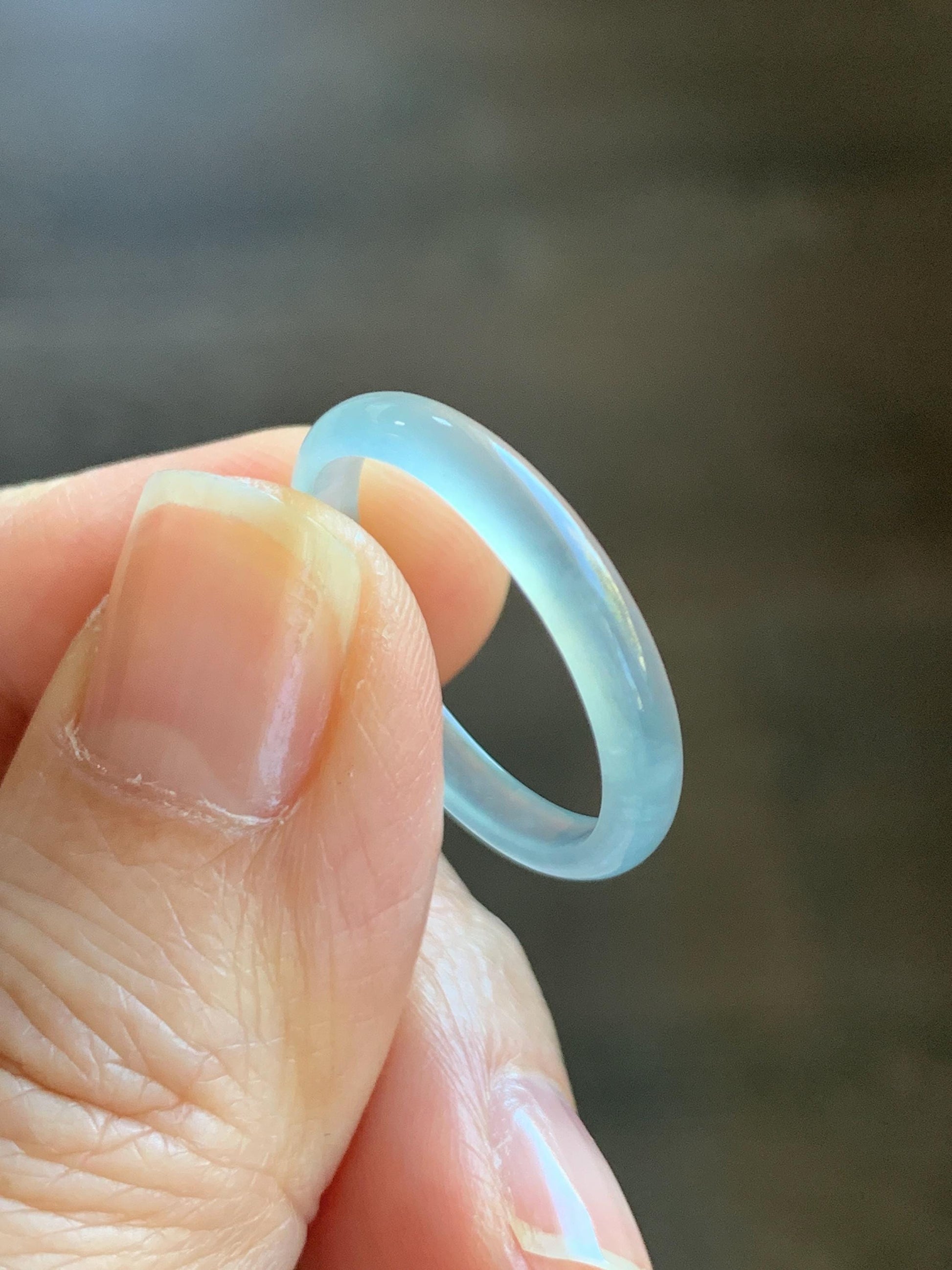 Natural Grade A Guatemalan Icy Highly Translucent Pastel Blue Jade Jadeite Band Ring Size 8.75 US 天然冰危淡蓝起光翡翠戒圈 XWL55B