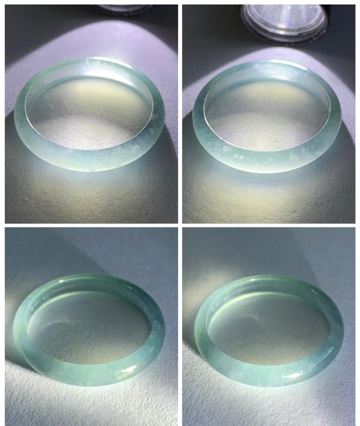 Natural Grade A Guatemalan Icy Highly Translucent Light Teal Blue Jade Jadeite Band Ring Size 8.75 US 天然冰危淡蓝起光翡翠戒圈 XWL55A