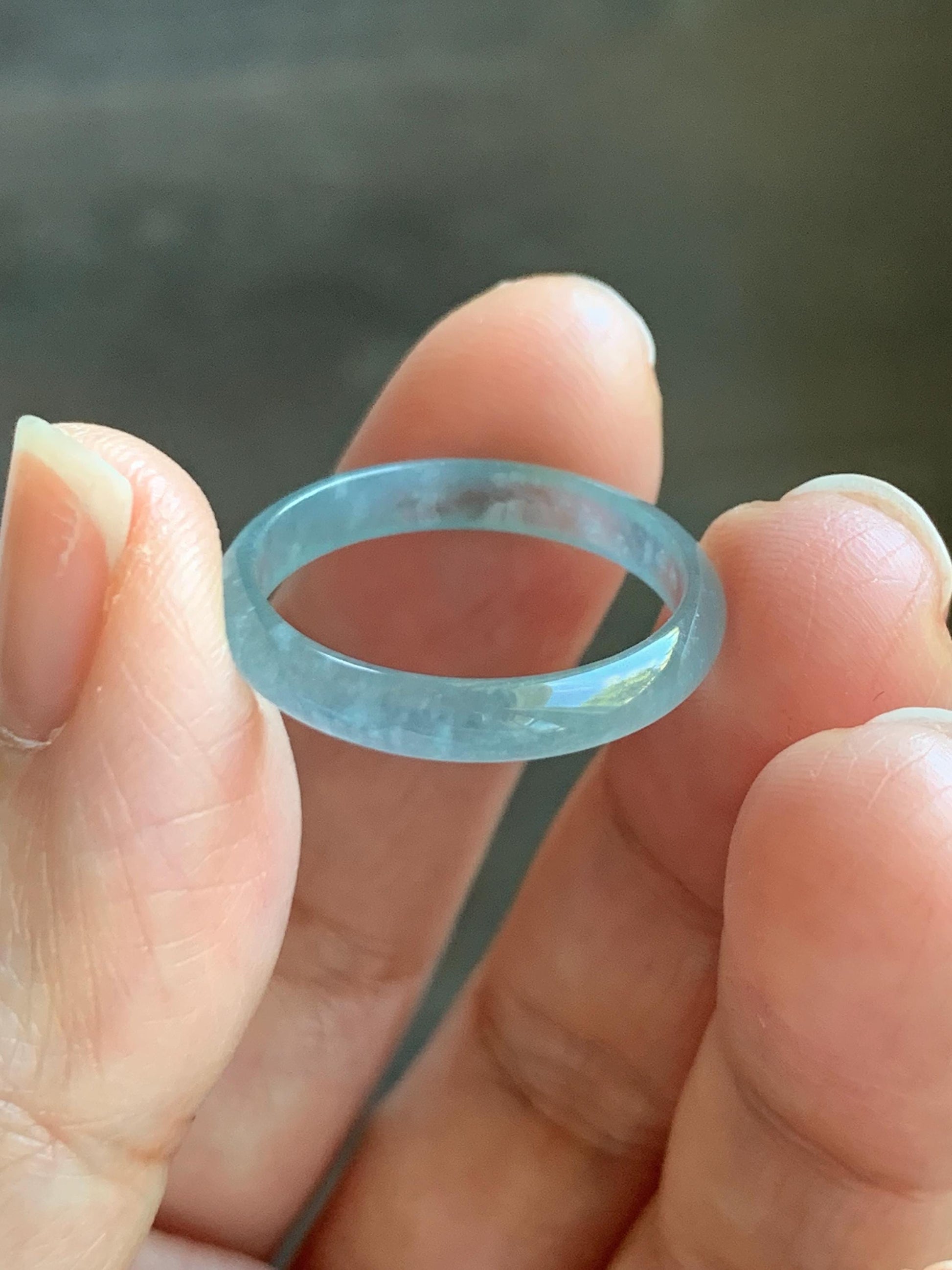 Natural Grade A Guatemalan Icy Highly Translucent Light Teal Blue Jade Jadeite Band Ring Size 8.75 US 天然冰危淡蓝起光翡翠戒圈 XWL55A