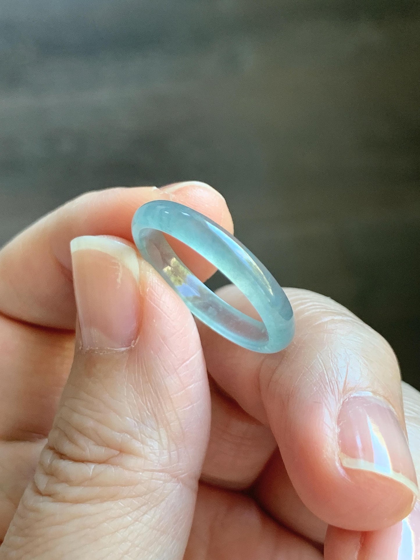 Natural Grade A Guatemalan Icy Highly Translucent Light Teal Blue Jade Jadeite Band Ring Size 8.75 US 天然冰危淡蓝起光翡翠戒圈 XWL55A