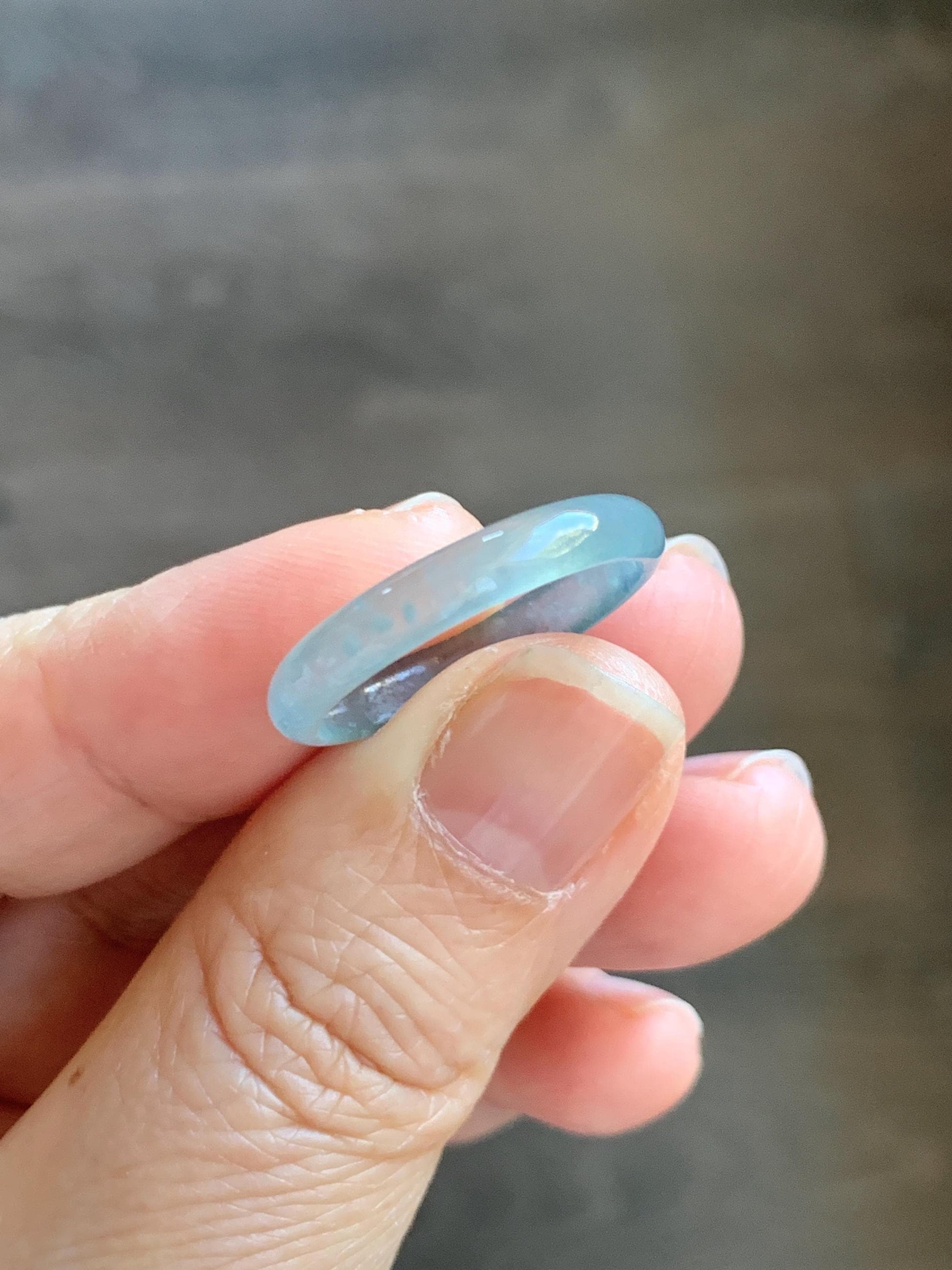 Natural Grade A Guatemalan Icy Highly Translucent Light Teal Blue Jade Jadeite Band Ring Size 8.75 US 天然冰危淡蓝起光翡翠戒圈 XWL55A
