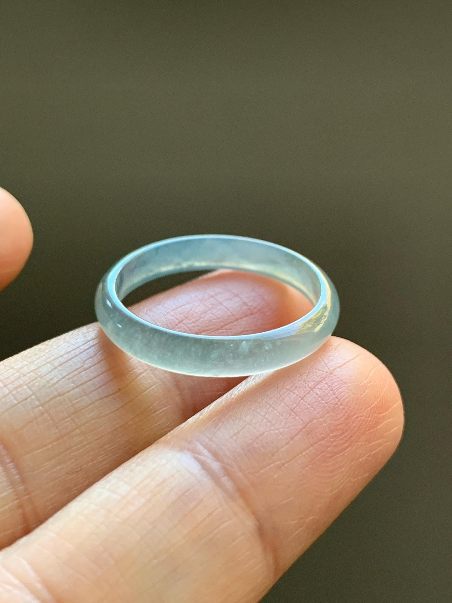 Natural Grade A Guatemalan Icy Highly Translucent Light Teal Blue Jade Jadeite Band Ring Size 8.75 US 天然冰危淡蓝起光翡翠戒圈 XWL55A