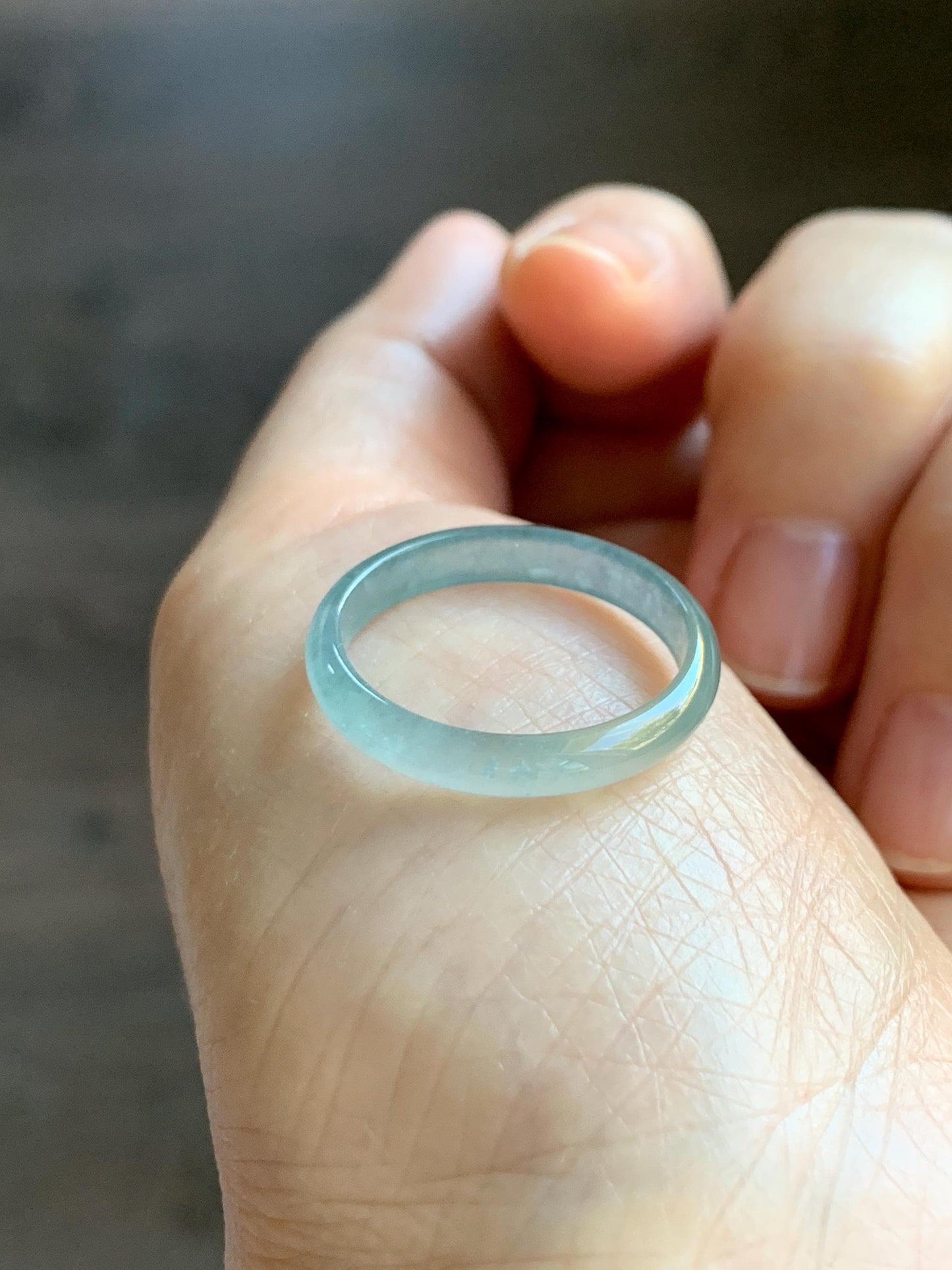 Natural Grade A Guatemalan Icy Highly Translucent Light Teal Blue Jade Jadeite Band Ring Size 8.75 US 天然冰危淡蓝起光翡翠戒圈 XWL55A