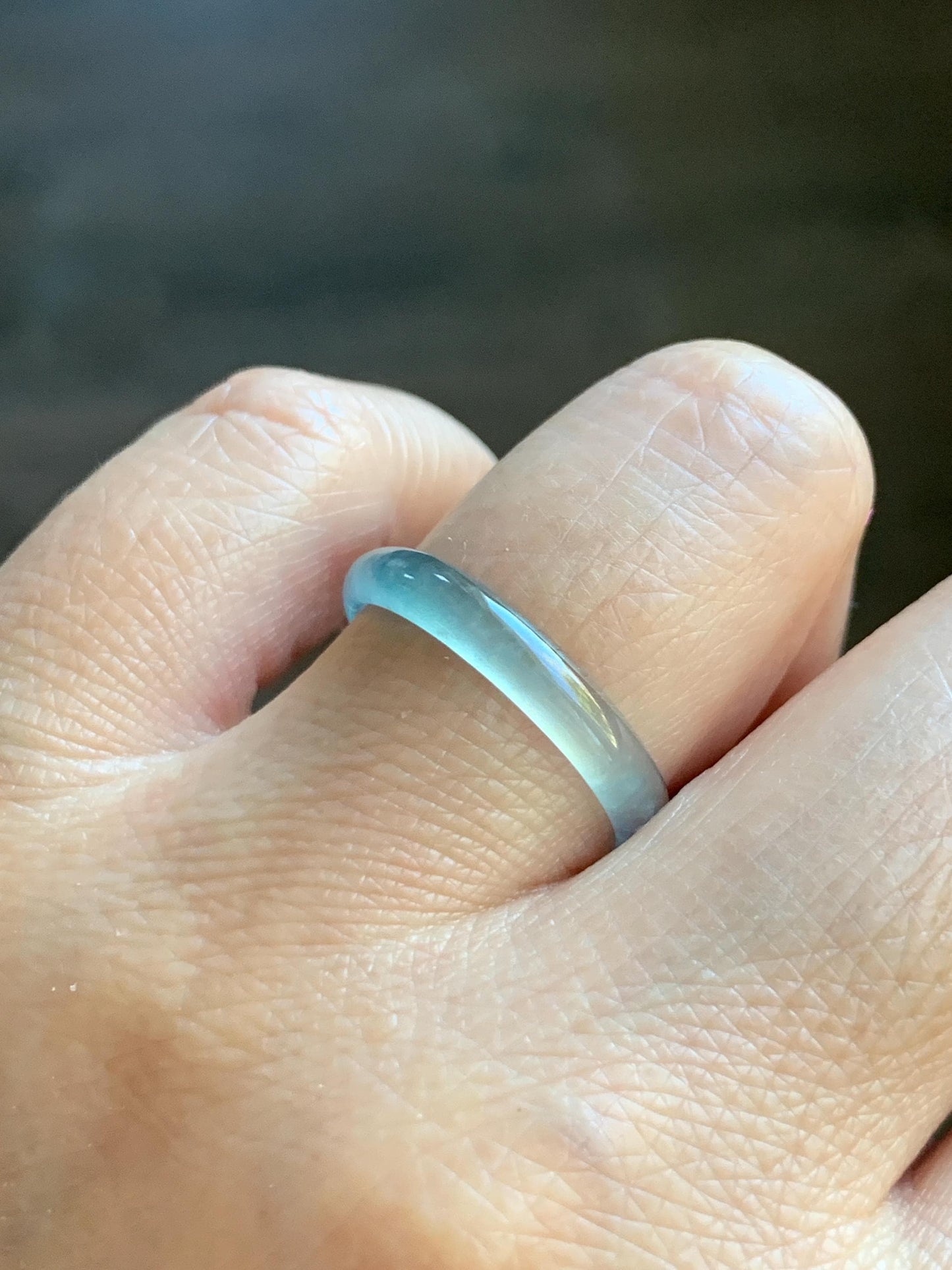Natural Grade A Guatemalan Icy Highly Translucent Light Teal Blue Jade Jadeite Band Ring Size 8.75 US 天然冰危淡蓝起光翡翠戒圈 XWL55A