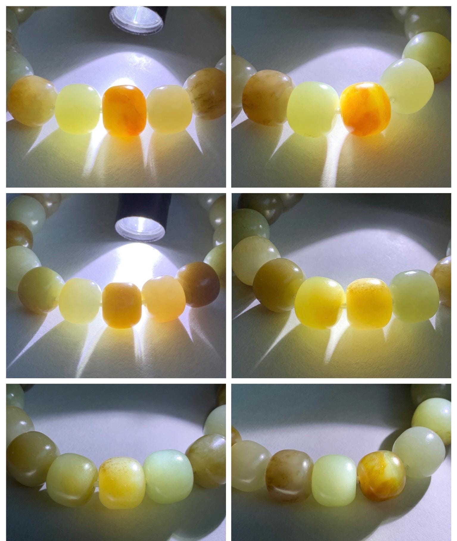 Natural Nephrite Jade Beige Brown Translucent Large Barrel Beads Beaded Bracelet Matte Finish 7.25" 49g 天然和田玉糖色哑光桶珠手串 HTTS150
