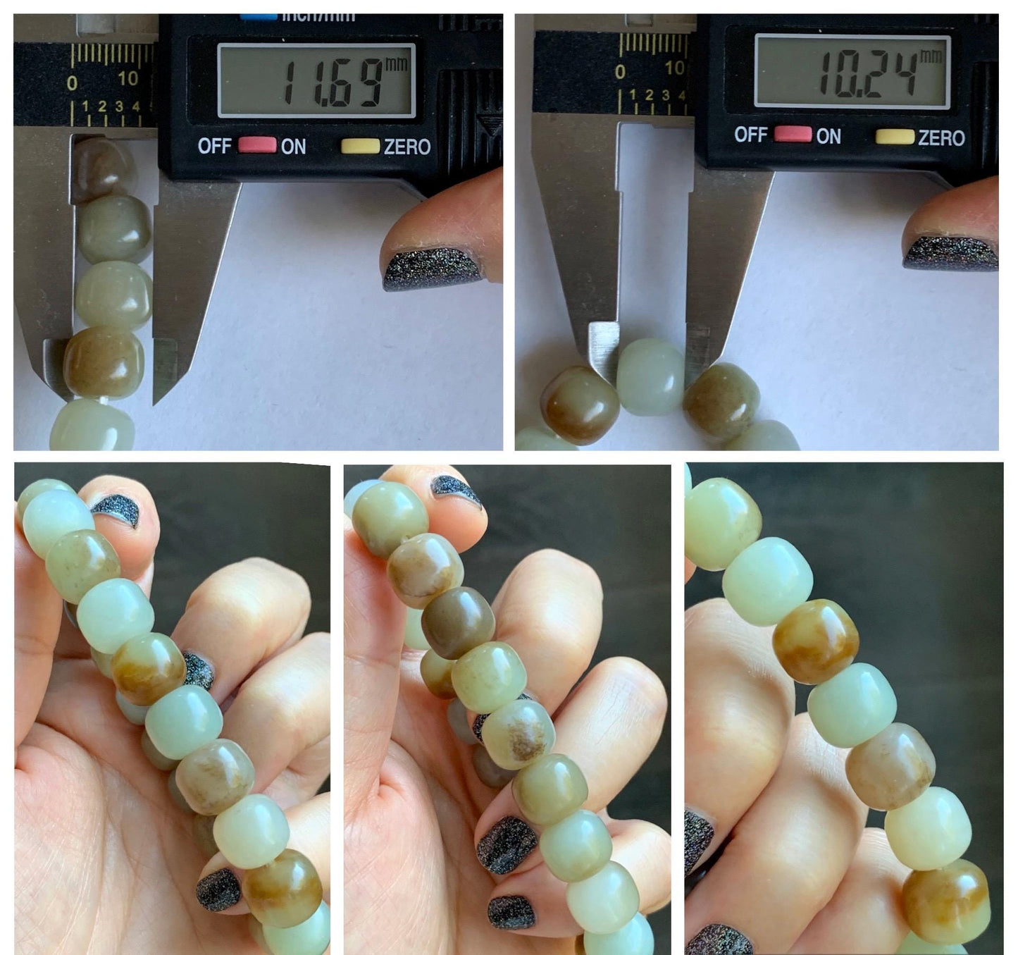 Natural Nephrite Jade Beige Brown Translucent Large Barrel Beads Beaded Bracelet Matte Finish 7.25" 49g 天然和田玉糖色哑光桶珠手串 HTTS150