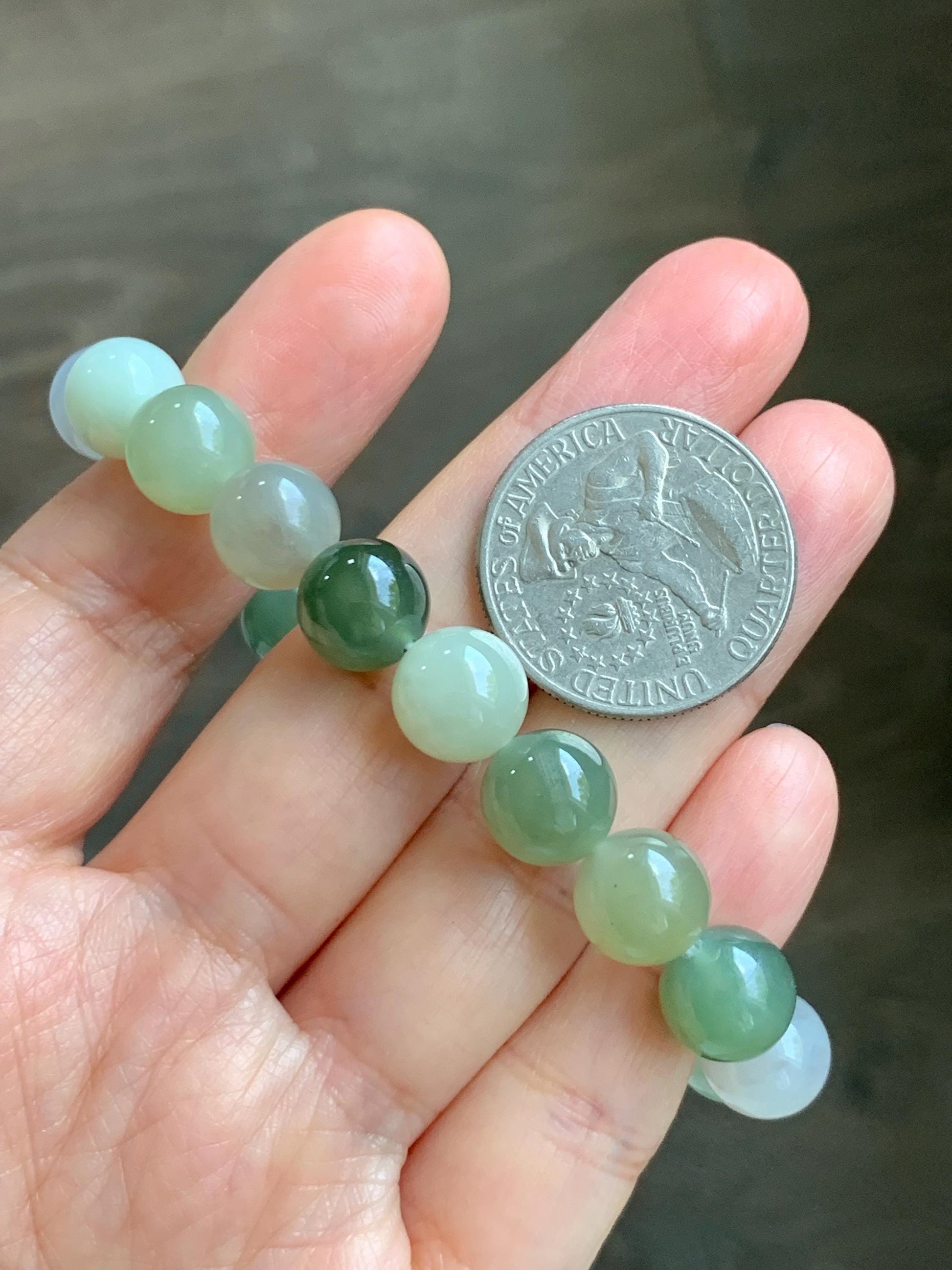 Natural Nephrite Jade Multicolored Translucent Large Round Beads Beaded Bracelet Stretchy 9.9mm 7" 29g 天然和田玉多宝圆珠手串 HTDB150