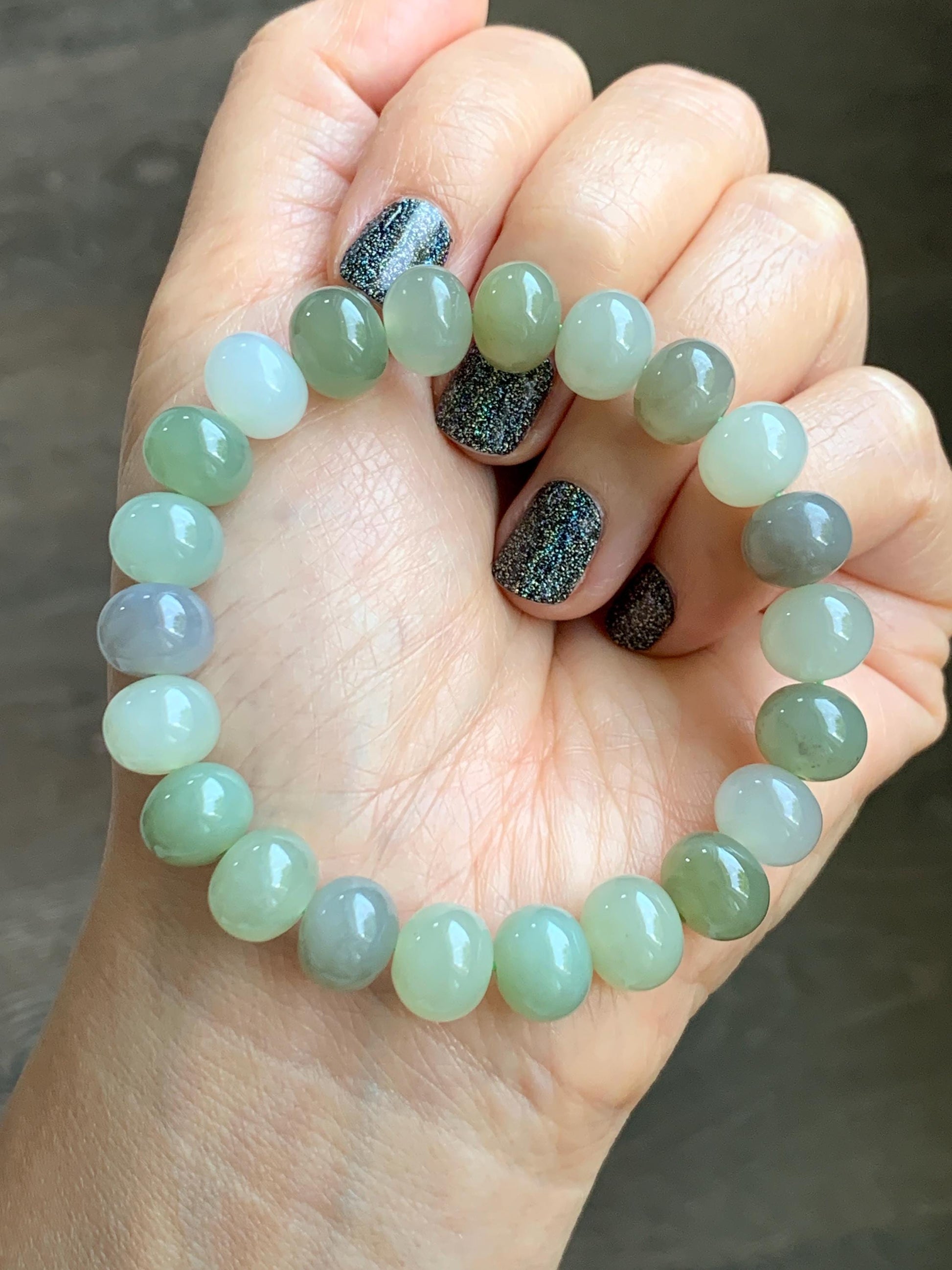 Natural Nephrite Jade Multicolored Translucent Large Drum Beads Beaded Bracelet Stretchy 6.75” 28g 天然和田玉多宝鼓珠手串 HTDB220
