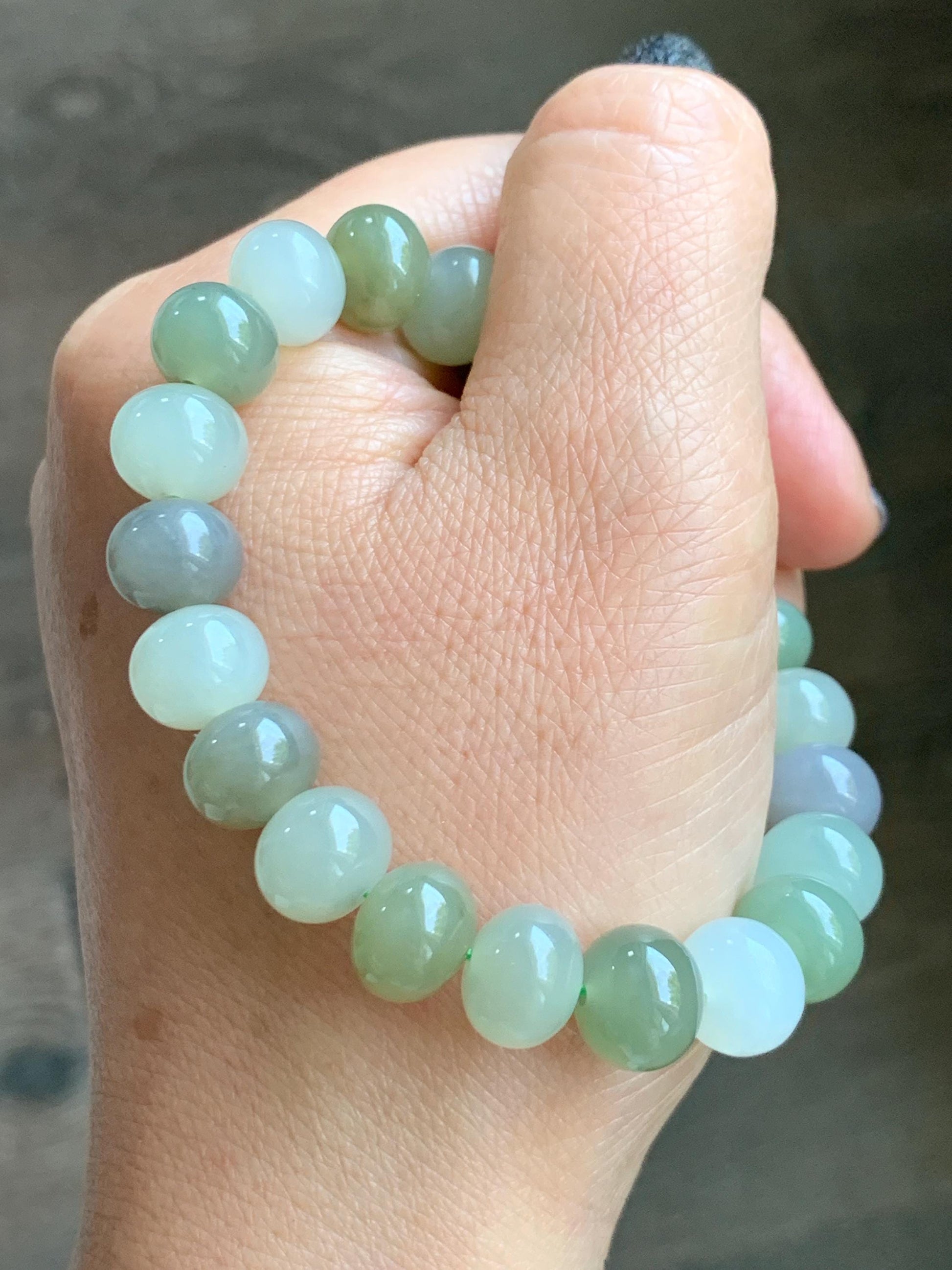 Natural Nephrite Jade Multicolored Translucent Large Drum Beads Beaded Bracelet Stretchy 6.75” 28g 天然和田玉多宝鼓珠手串 HTDB220