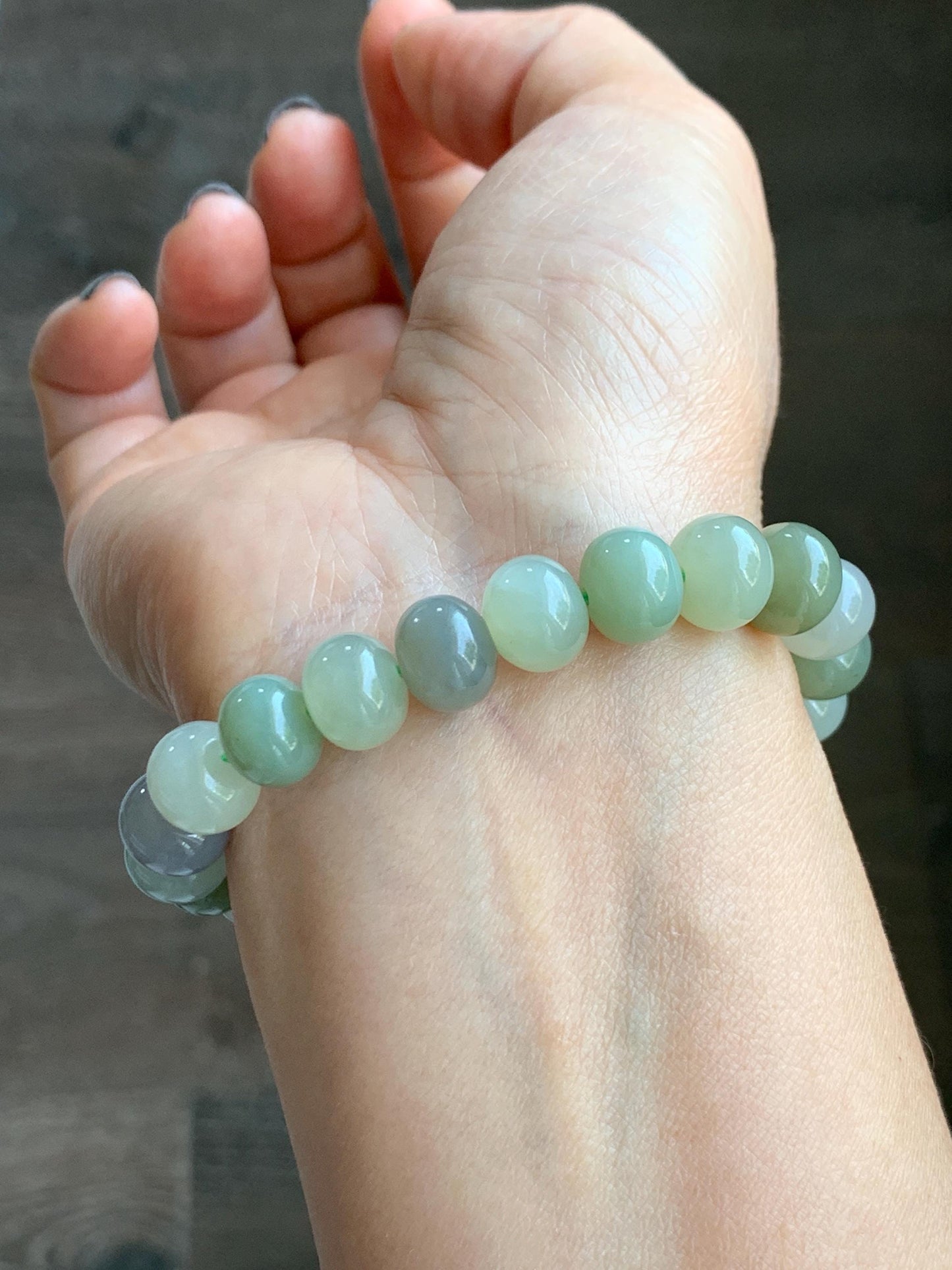 Natural Nephrite Jade Multicolored Translucent Large Drum Beads Beaded Bracelet Stretchy 6.75” 28g 天然和田玉多宝鼓珠手串 HTDB220