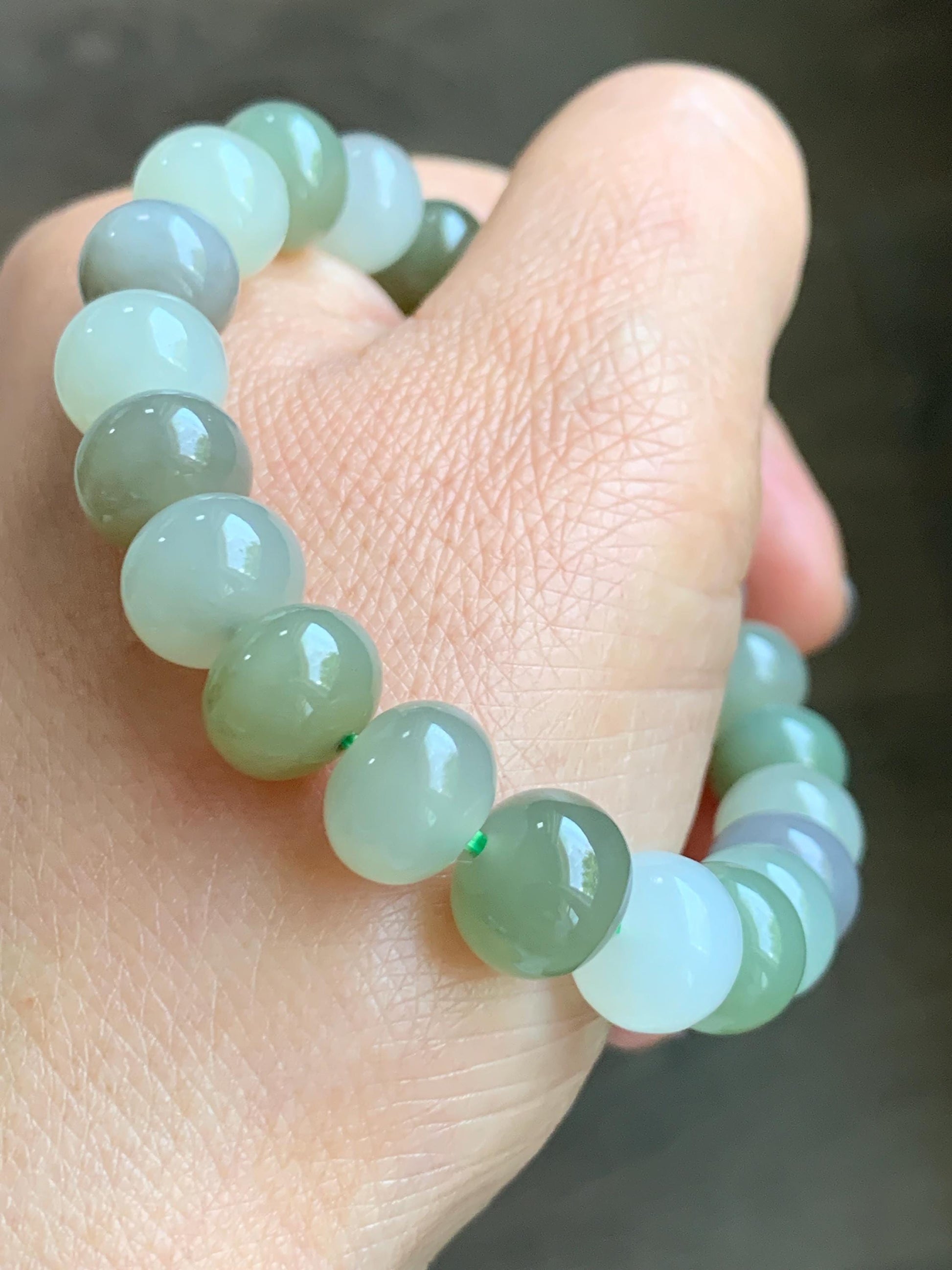 Natural Nephrite Jade Multicolored Translucent Large Drum Beads Beaded Bracelet Stretchy 6.75” 28g 天然和田玉多宝鼓珠手串 HTDB220