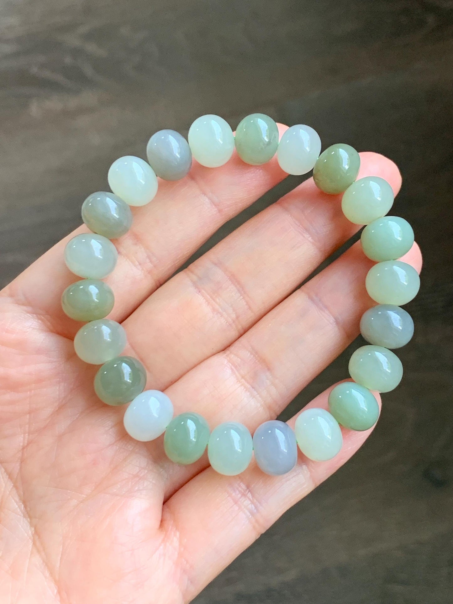 Natural Nephrite Jade Multicolored Translucent Large Drum Beads Beaded Bracelet Stretchy 6.75” 28g 天然和田玉多宝鼓珠手串 HTDB220