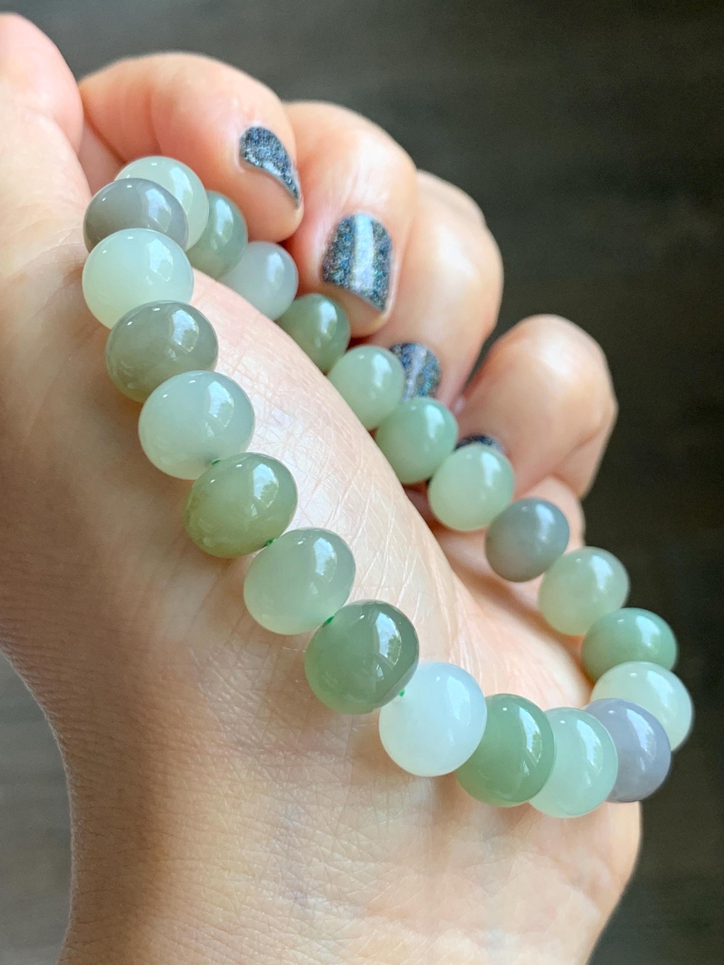 Natural Nephrite Jade Multicolored Translucent Large Drum Beads Beaded Bracelet Stretchy 6.75” 28g 天然和田玉多宝鼓珠手串 HTDB220