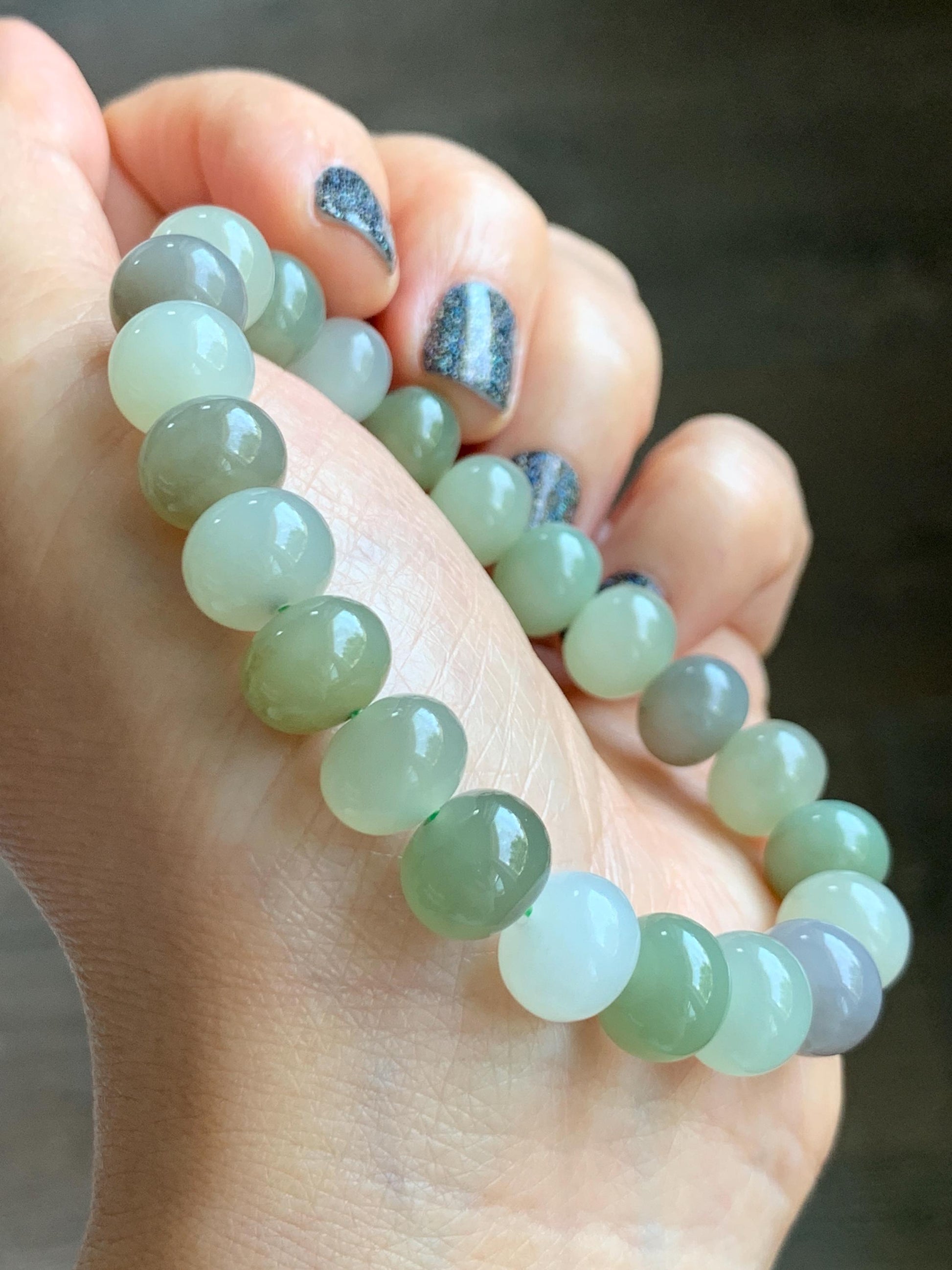 Natural Nephrite Jade Multicolored Translucent Large Drum Beads Beaded Bracelet Stretchy 6.75” 28g 天然和田玉多宝鼓珠手串 HTDB220