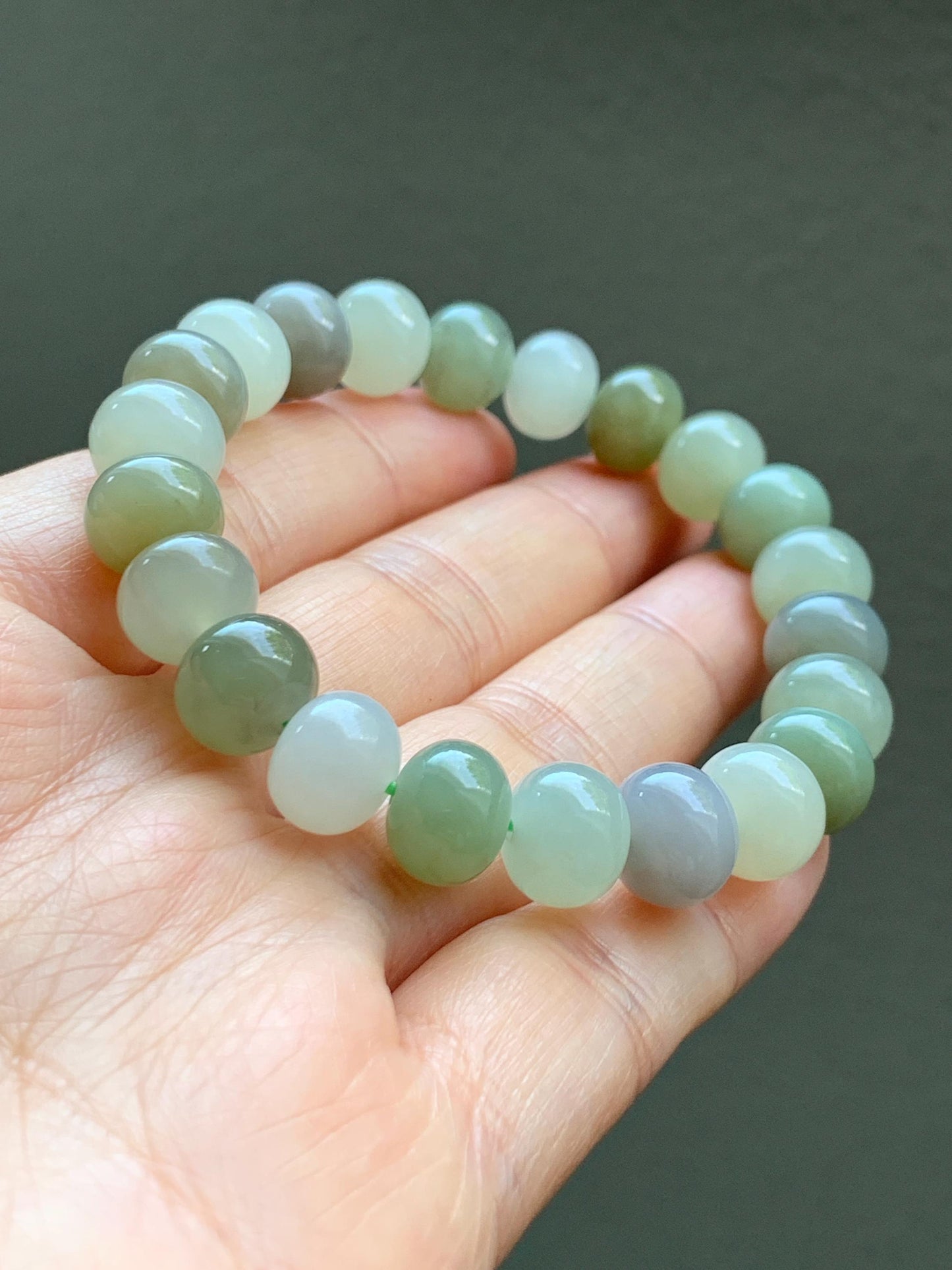 Natural Nephrite Jade Multicolored Translucent Large Drum Beads Beaded Bracelet Stretchy 6.75” 28g 天然和田玉多宝鼓珠手串 HTDB220