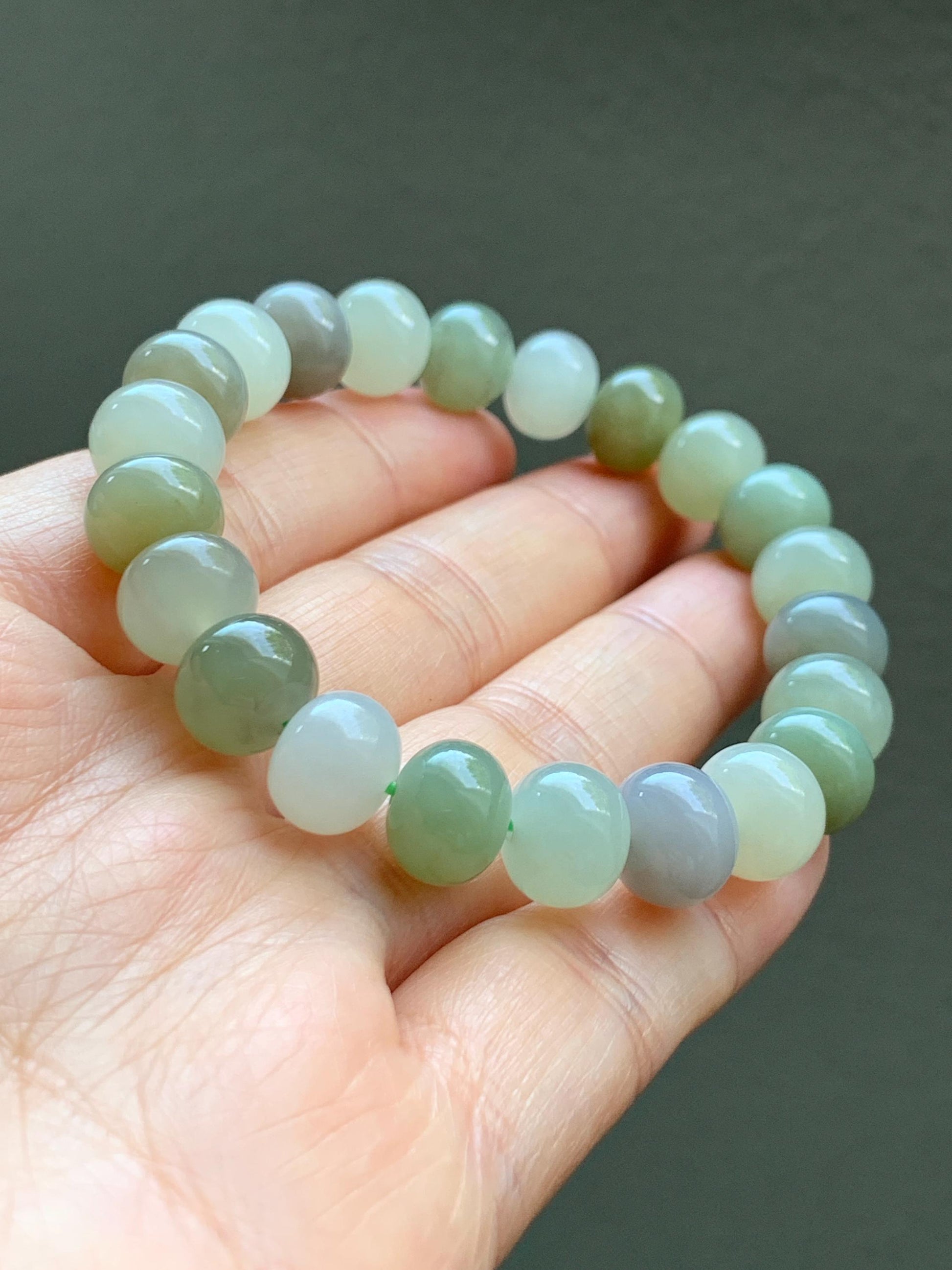 Natural Nephrite Jade Multicolored Translucent Large Drum Beads Beaded Bracelet Stretchy 6.75” 28g 天然和田玉多宝鼓珠手串 HTDB220