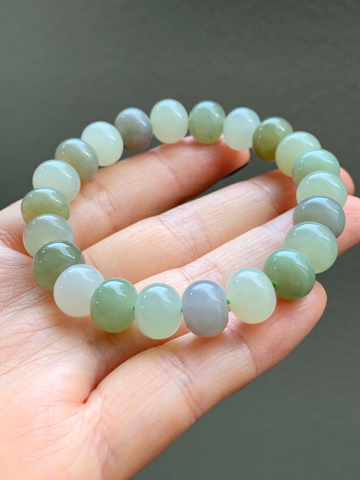 Natural Nephrite Jade Multicolored Translucent Large Drum Beads Beaded Bracelet Stretchy 6.75” 28g 天然和田玉多宝鼓珠手串 HTDB220