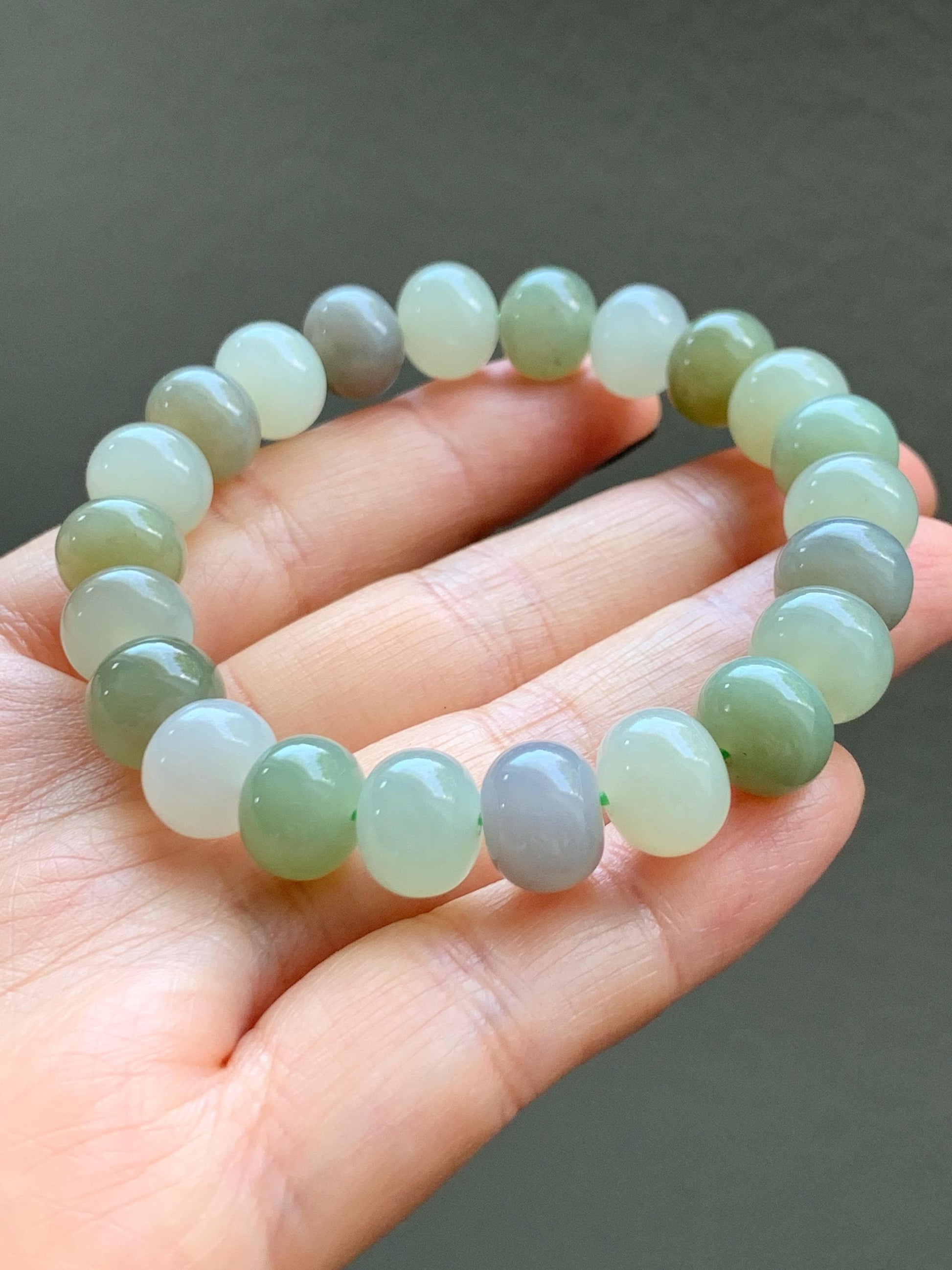 Natural Nephrite Jade Multicolored Translucent Large Drum Beads Beaded Bracelet Stretchy 6.75” 28g 天然和田玉多宝鼓珠手串 HTDB220