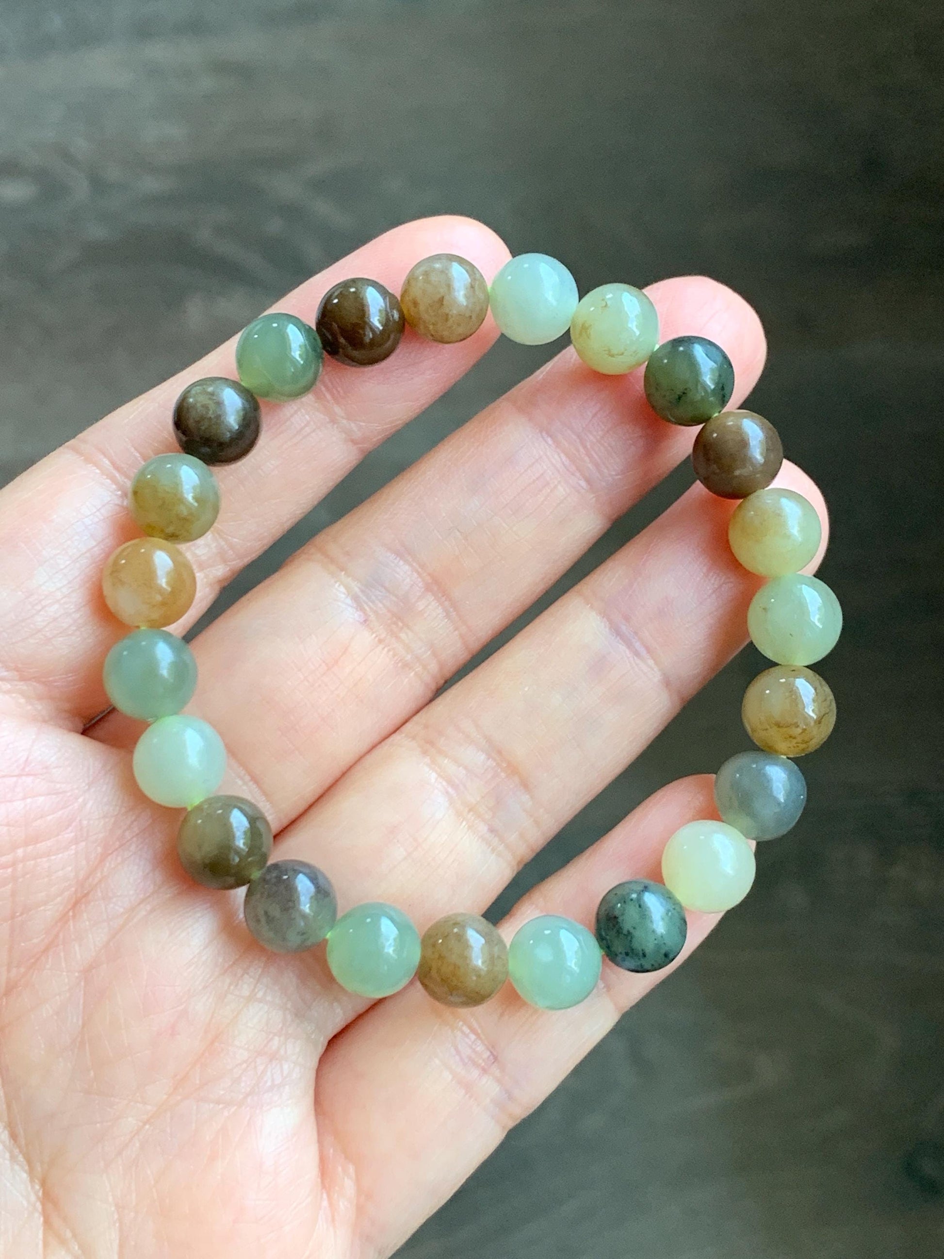 Natural Nephrite Jade Multicolored Translucent Round Beads Beaded Bracelet Stretchy 8mm 6.75” 18g 天然和田玉多宝圆珠手串 HTXDB98