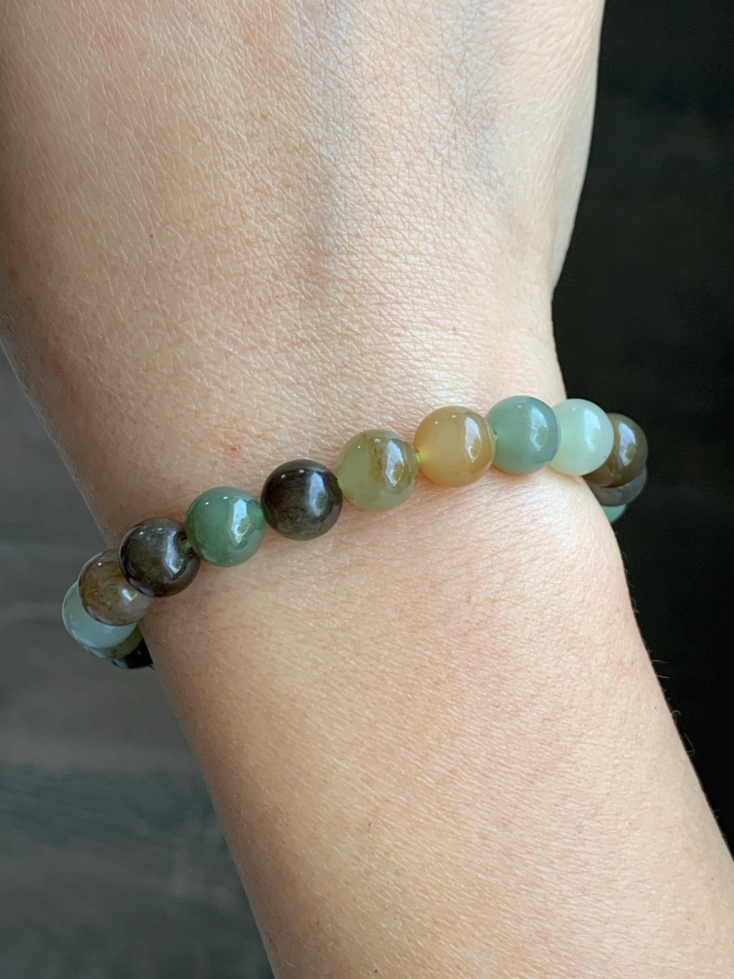 Natural Nephrite Jade Multicolored Translucent Round Beads Beaded Bracelet Stretchy 8mm 6.75” 18g 天然和田玉多宝圆珠手串 HTXDB98