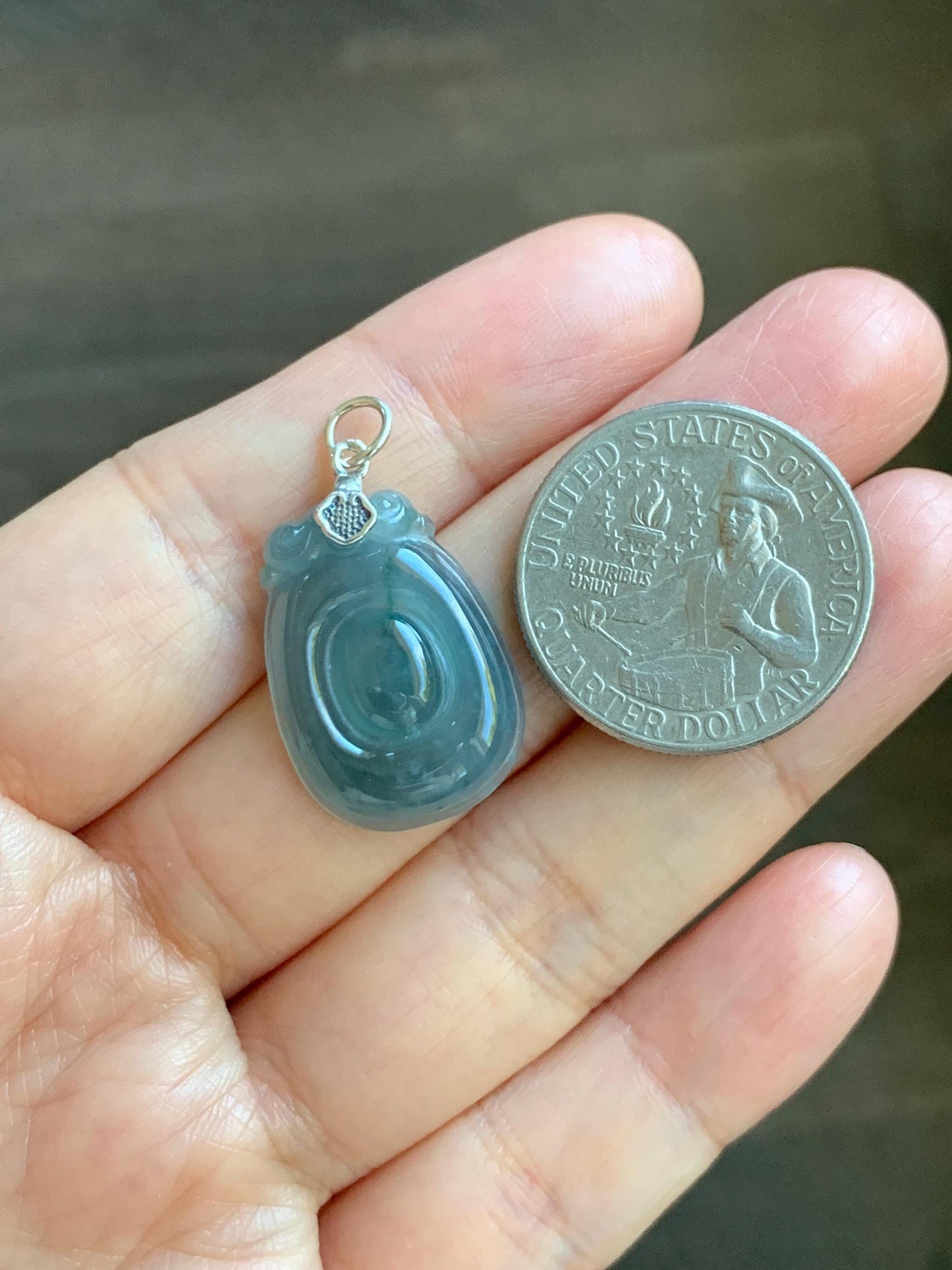Natural Grade A Guatemalan Icy Highly Translucent Dusty Blue Jade Jadeite Lucky Coin Fu Bei Pendant Sterling Silver 天然冰危蓝紫翡翠福贝吊坠 FBW68B