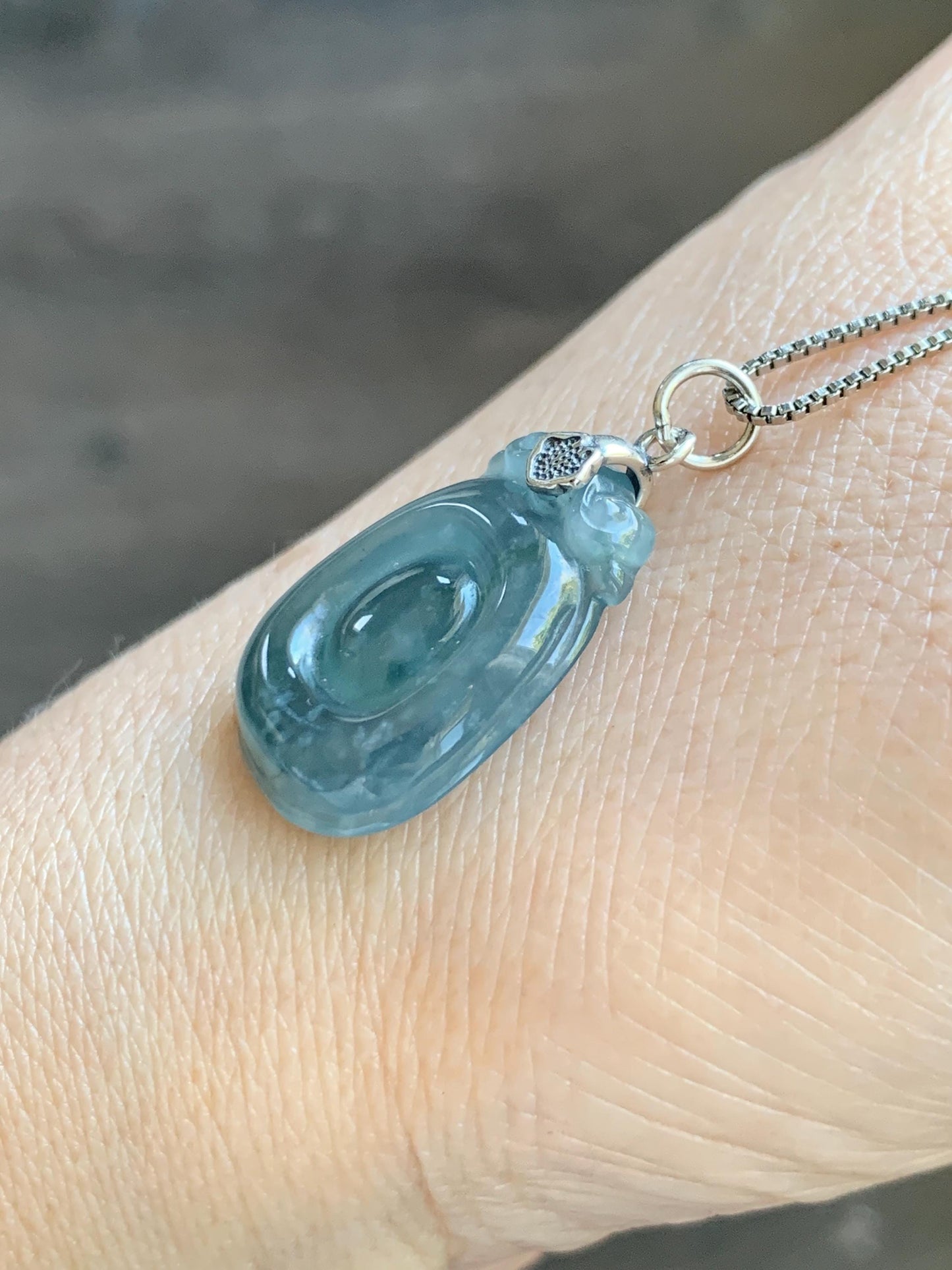 Natural Grade A Guatemalan Icy Highly Translucent Dusty Blue Jade Jadeite Lucky Coin Fu Bei Pendant Sterling Silver 天然冰危蓝紫翡翠福贝吊坠 FBW68B