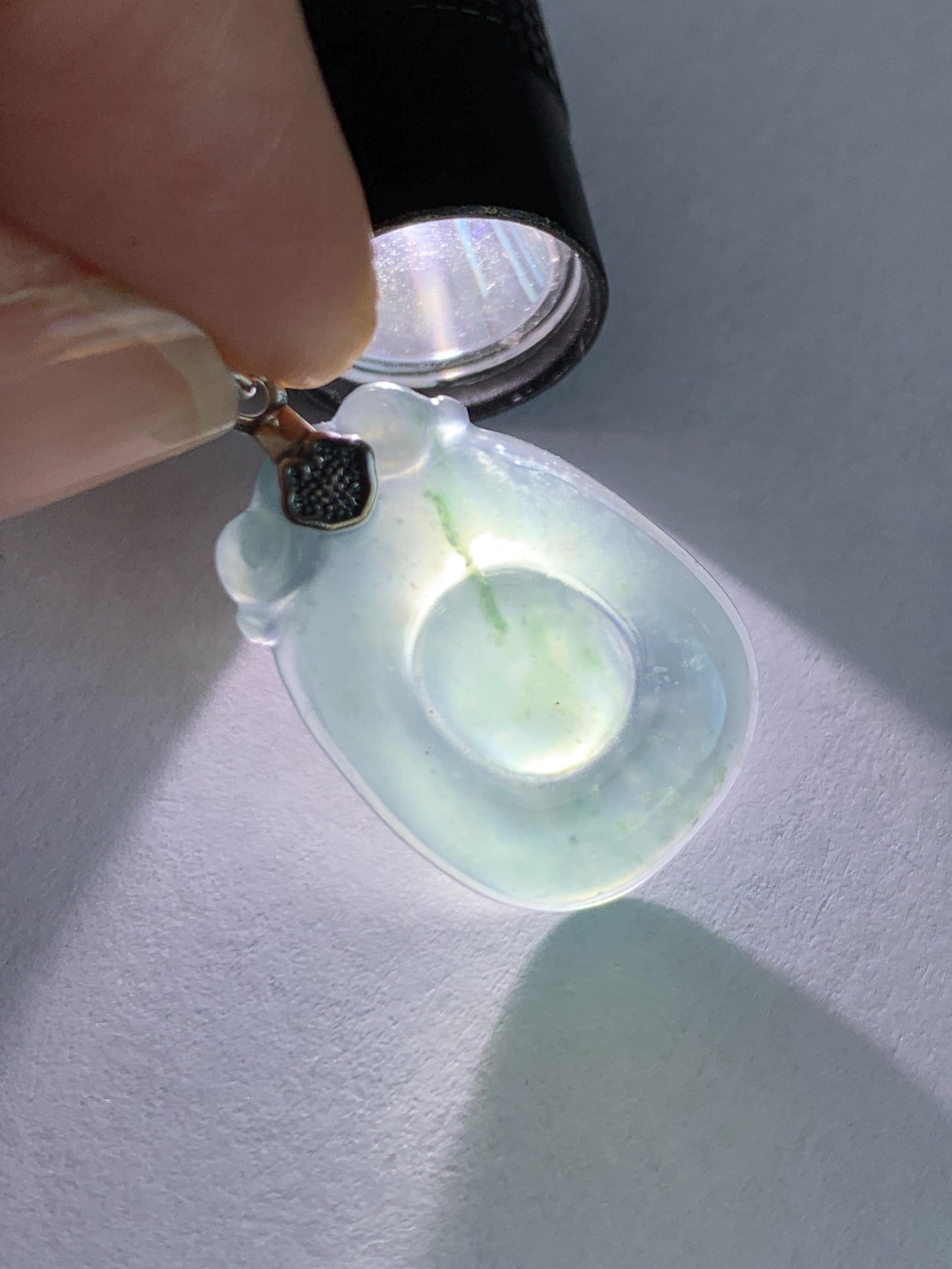 Natural Grade A Guatemalan Icy Highly Translucent Dusty Blue Jade Jadeite Lucky Coin Fu Bei Pendant Sterling Silver 天然冰危蓝紫翡翠福贝吊坠 FBW68B
