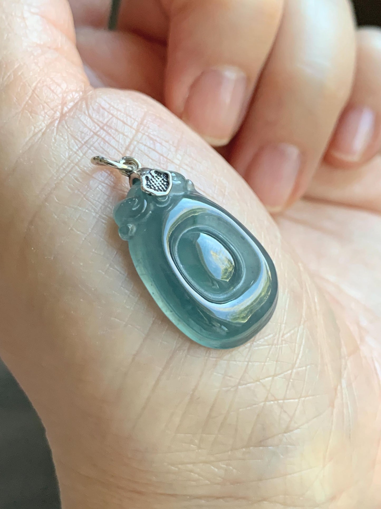 Natural Grade A Guatemalan Icy Highly Translucent Dusty Blue Jade Jadeite Lucky Coin Fu Bei Pendant Sterling Silver 天然冰危蓝紫翡翠福贝吊坠 FBW68B