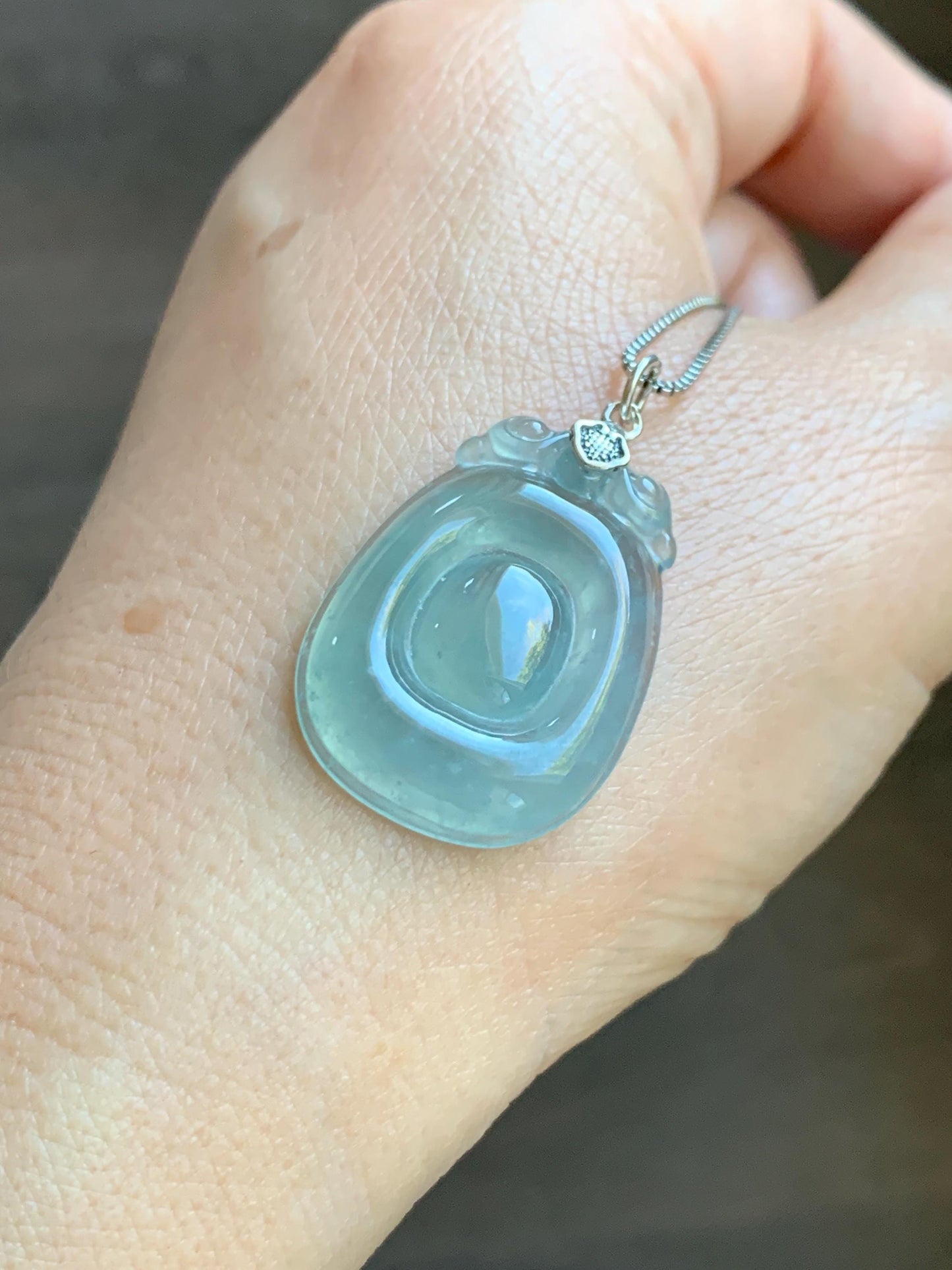 Natural Grade A Guatemalan Icy Highly Translucent Pastel Green Jade Jadeite Lucky Coin Fu Bei Pendant Sterling Silver 天然冰危老种晴底翡翠福贝吊坠 FBW68A