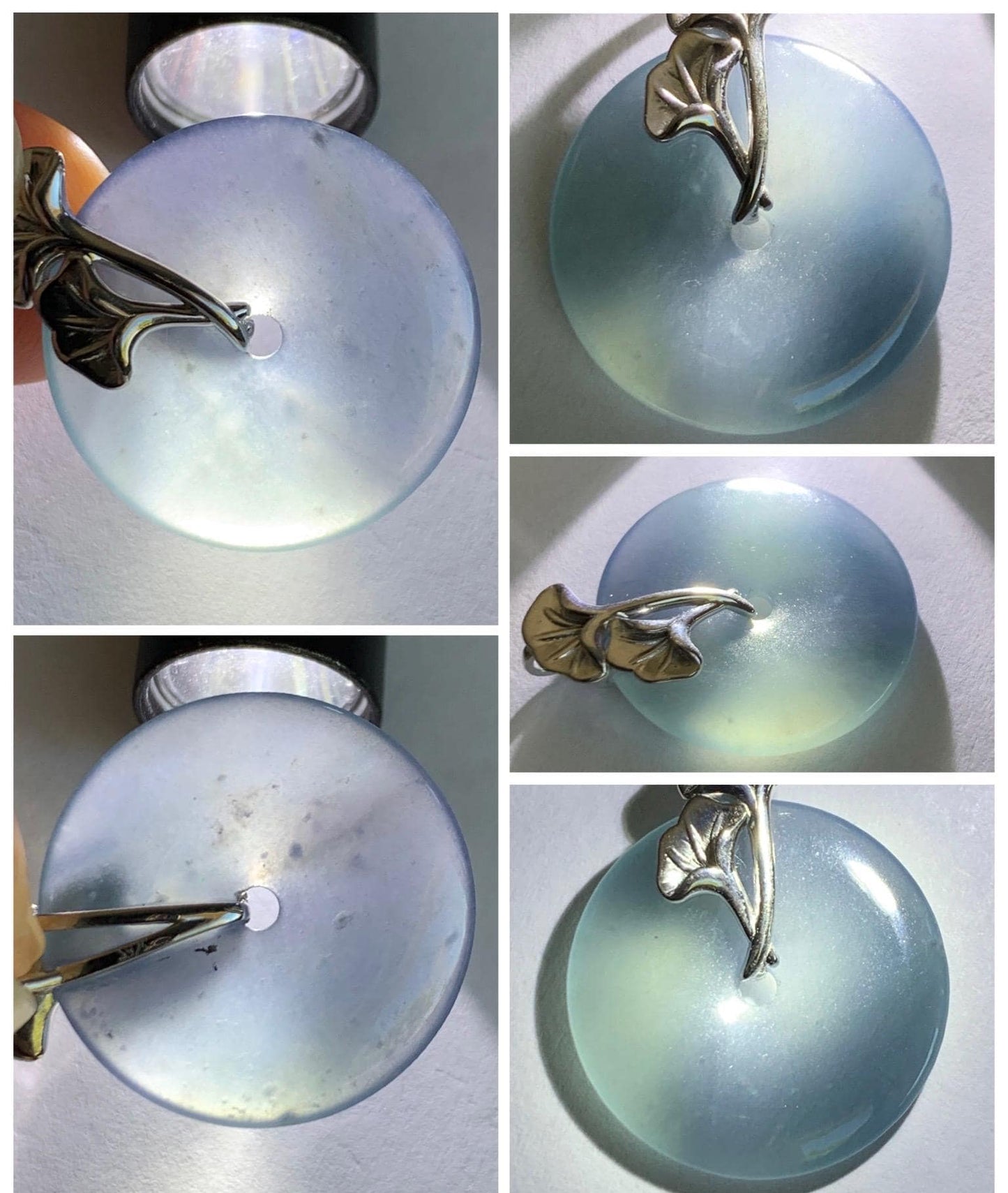 Certified Natural Grade A Guatemalan Icy Translucent Purple Blue Jadeite Ping An Kou Donut Ginkgo Pendant Sterling Silver 天然冰危紫翡翠平安扣吊坠 3765