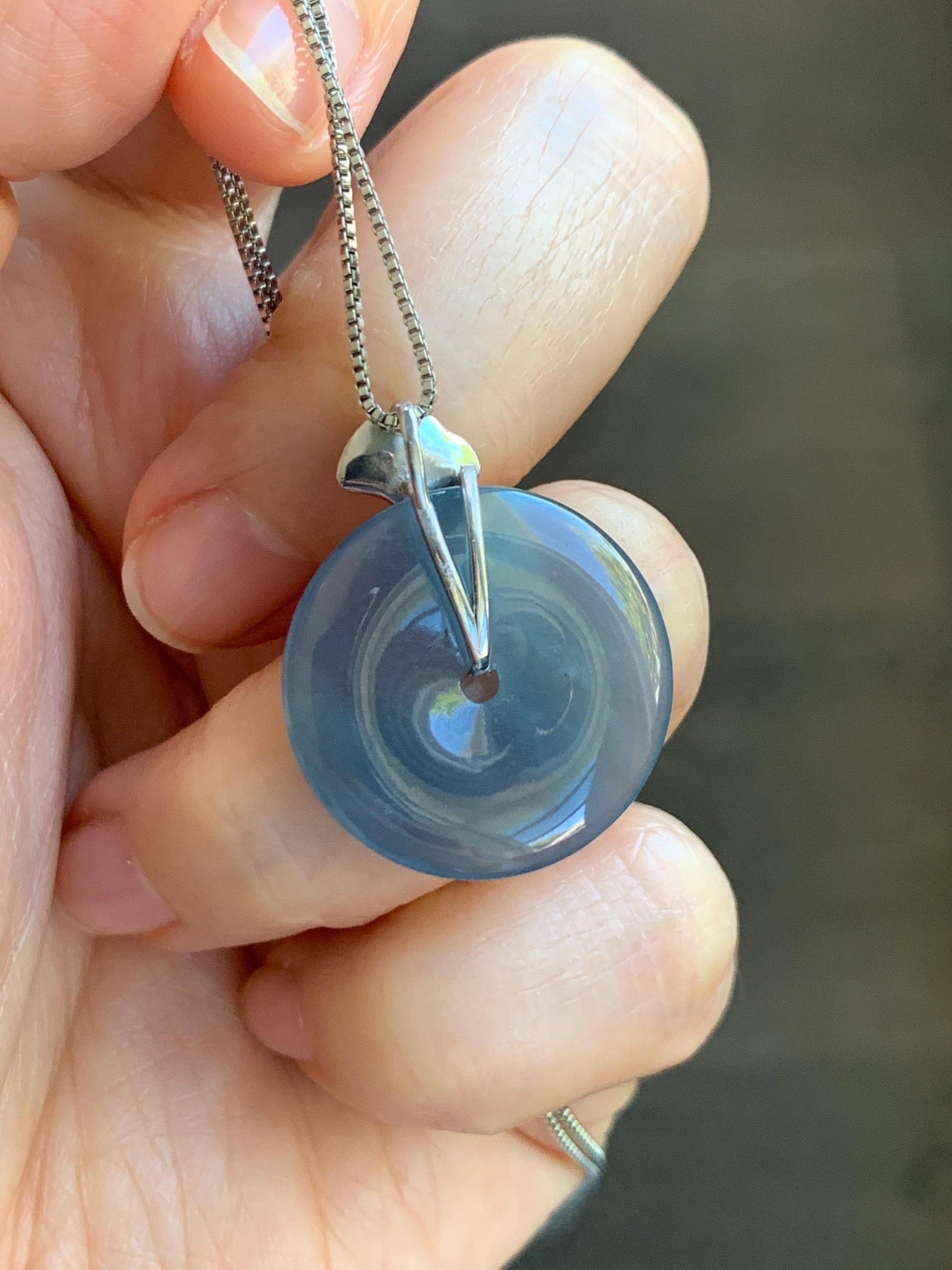 Certified Natural Grade A Guatemalan Icy Translucent Purple Blue Jadeite Ping An Kou Donut Ginkgo Pendant Sterling Silver 天然冰危紫翡翠平安扣吊坠 3765