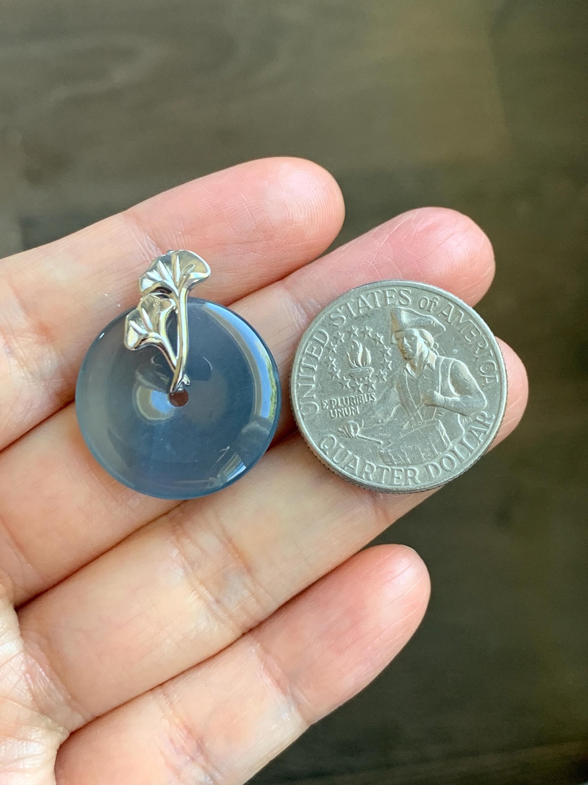 Certified Natural Grade A Guatemalan Icy Translucent Purple Blue Jadeite Ping An Kou Donut Ginkgo Pendant Sterling Silver 天然冰危紫翡翠平安扣吊坠 3765