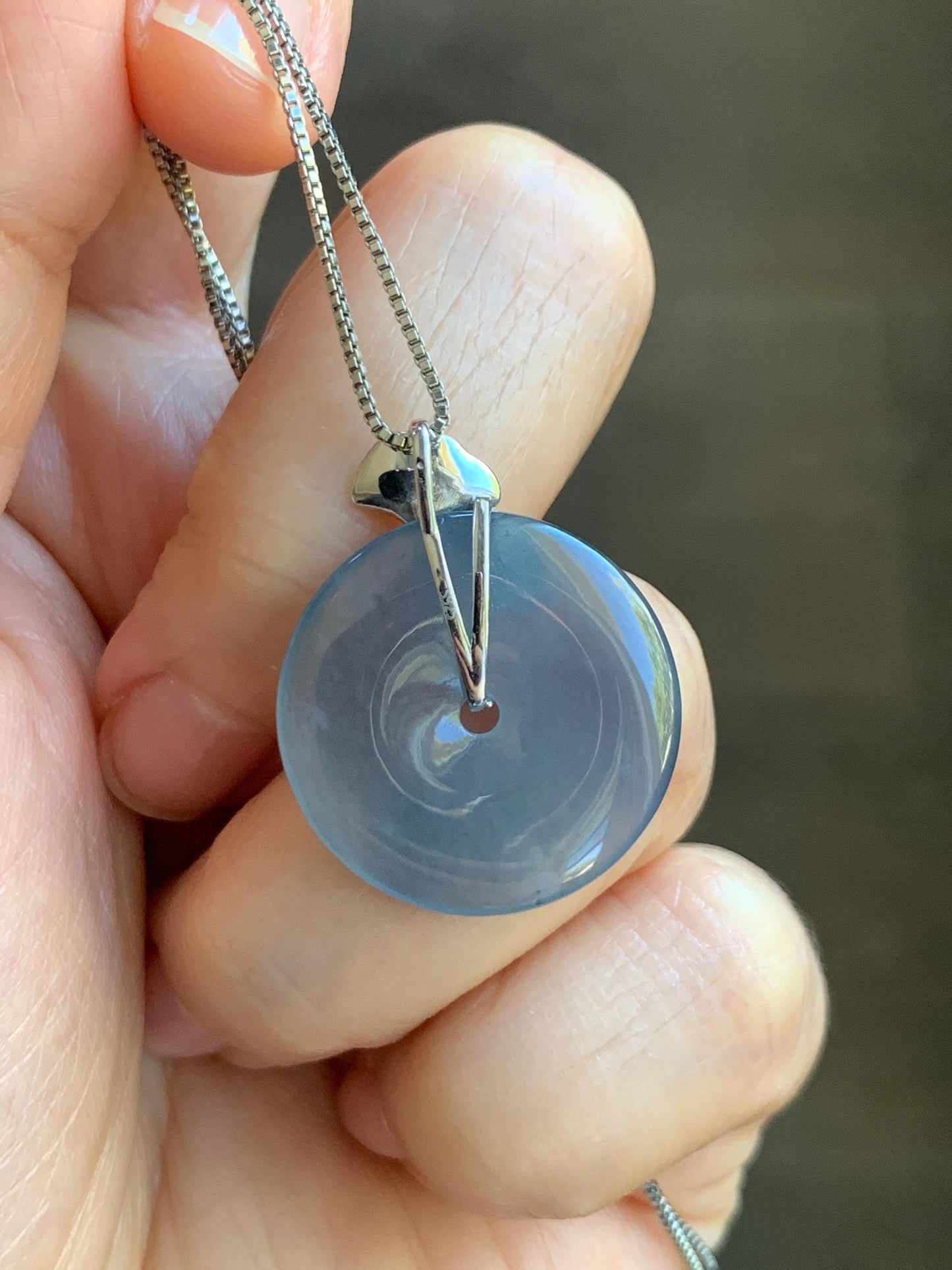 Certified Natural Grade A Guatemalan Icy Translucent Purple Blue Jadeite Ping An Kou Donut Ginkgo Pendant Sterling Silver 天然冰危紫翡翠平安扣吊坠 488
