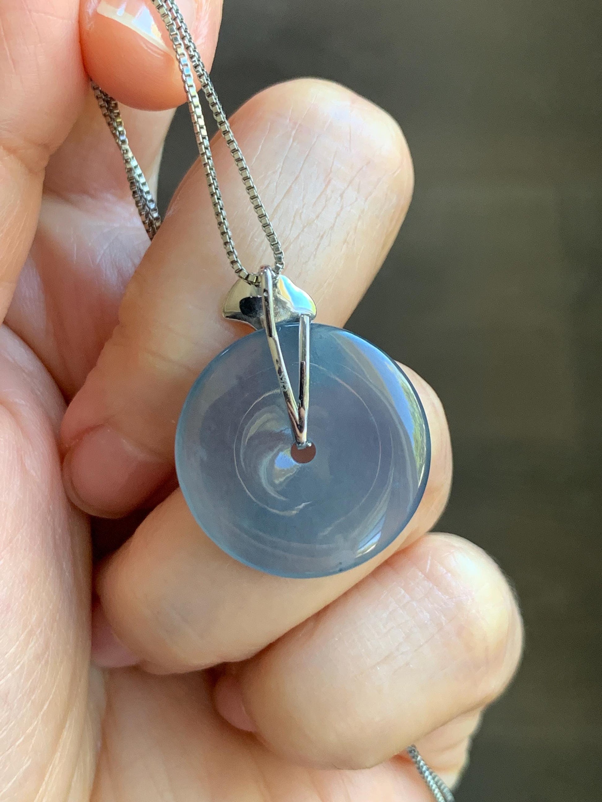 Certified Natural Grade A Guatemalan Icy Translucent Purple Blue Jadeite Ping An Kou Donut Ginkgo Pendant Sterling Silver 天然冰危紫翡翠平安扣吊坠 488