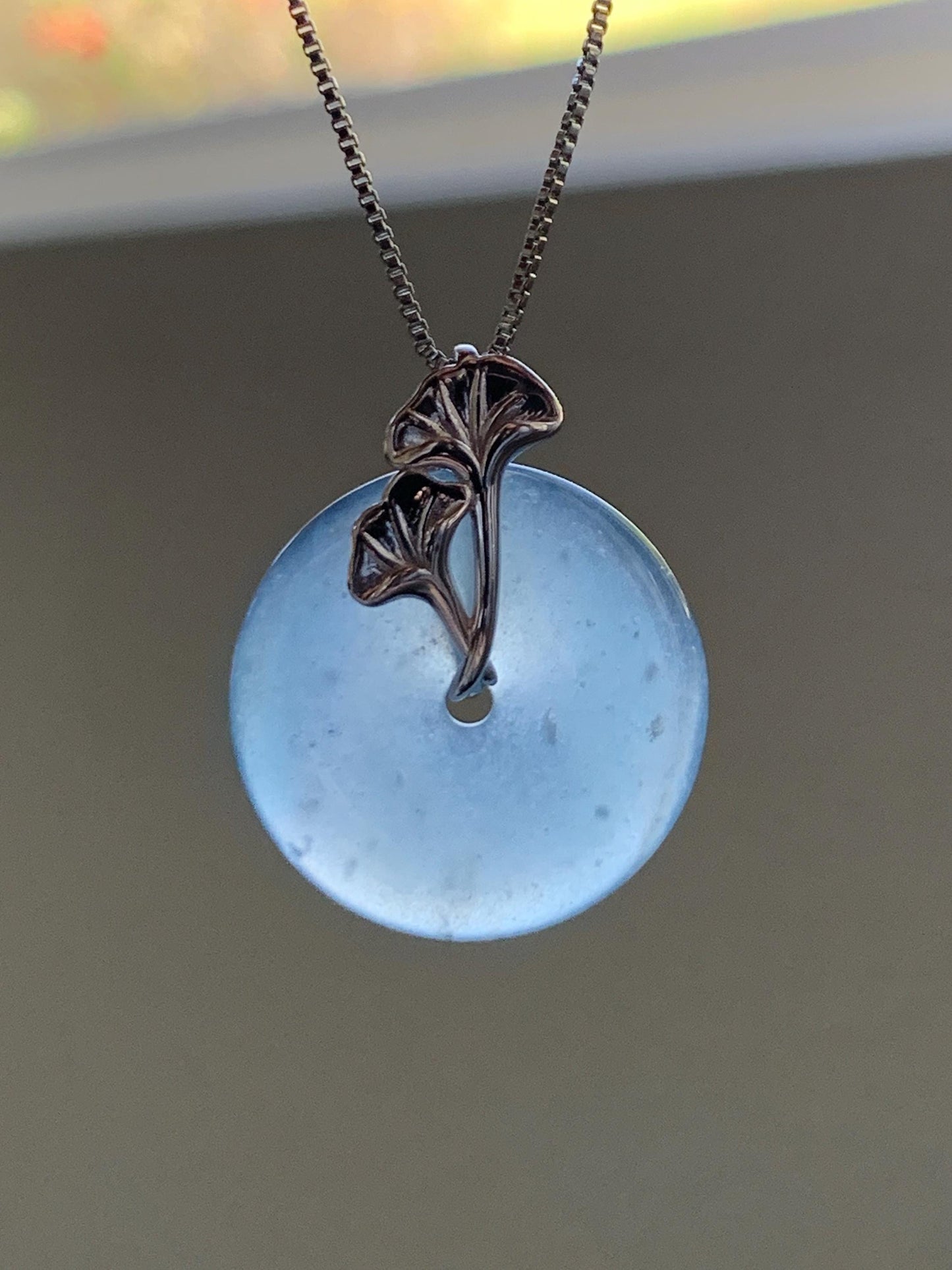 Certified Natural Grade A Guatemalan Icy Translucent Purple Blue Jadeite Ping An Kou Donut Ginkgo Pendant Sterling Silver 天然冰危紫翡翠平安扣吊坠 488