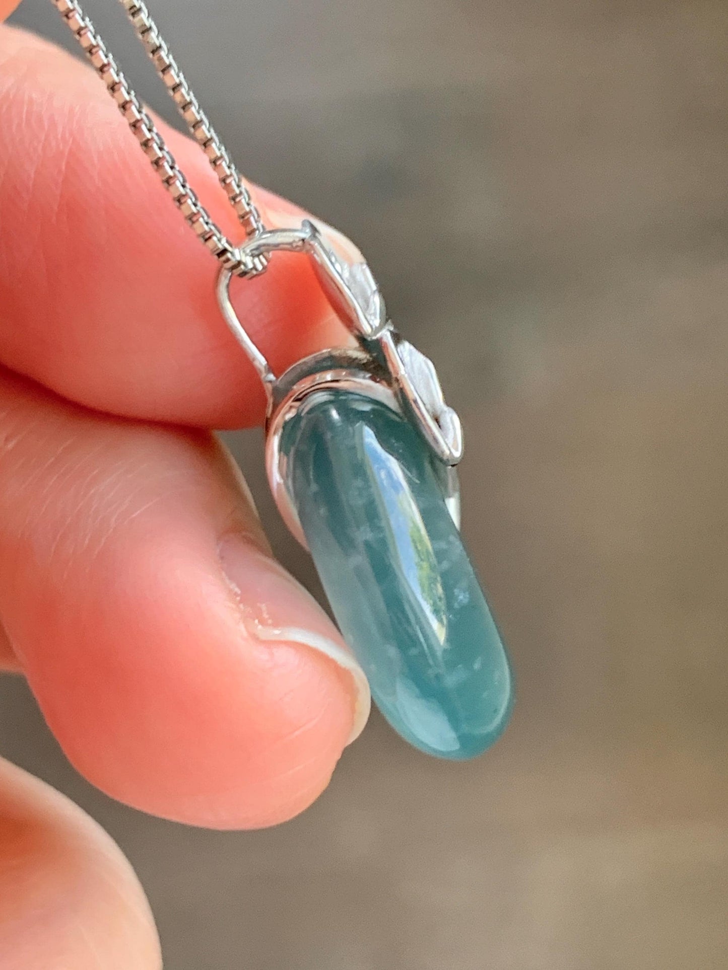 Certified Natural Grade A Guatemalan Icy Translucent Dark Teal Jadeite Ping An Kou Donut Ginkgo Pendant Sterling Silver 天然冰危蓝绿翡翠平安扣吊坠 3766