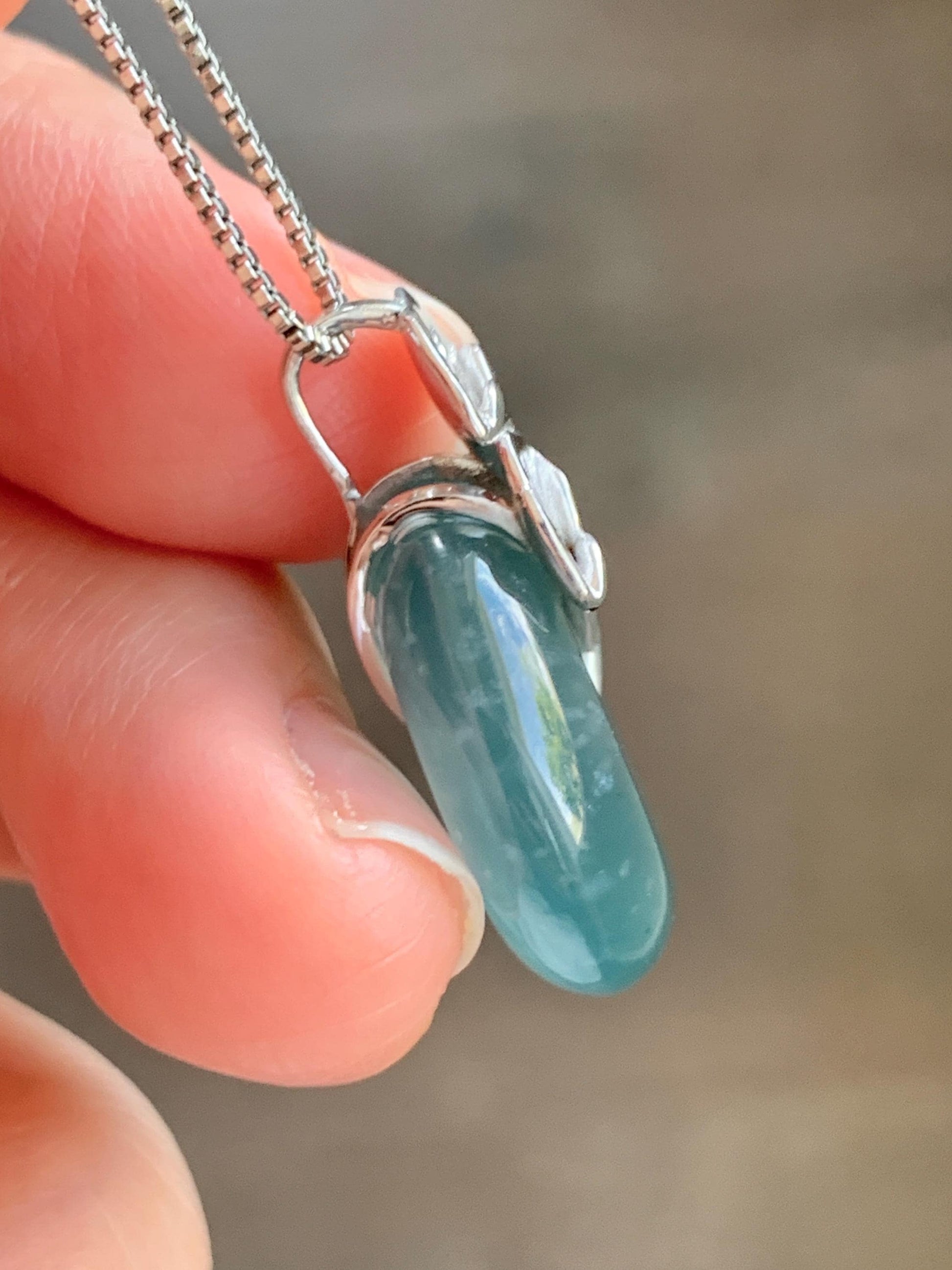 Certified Natural Grade A Guatemalan Icy Translucent Dark Teal Jadeite Ping An Kou Donut Ginkgo Pendant Sterling Silver 天然冰危蓝绿翡翠平安扣吊坠 3766