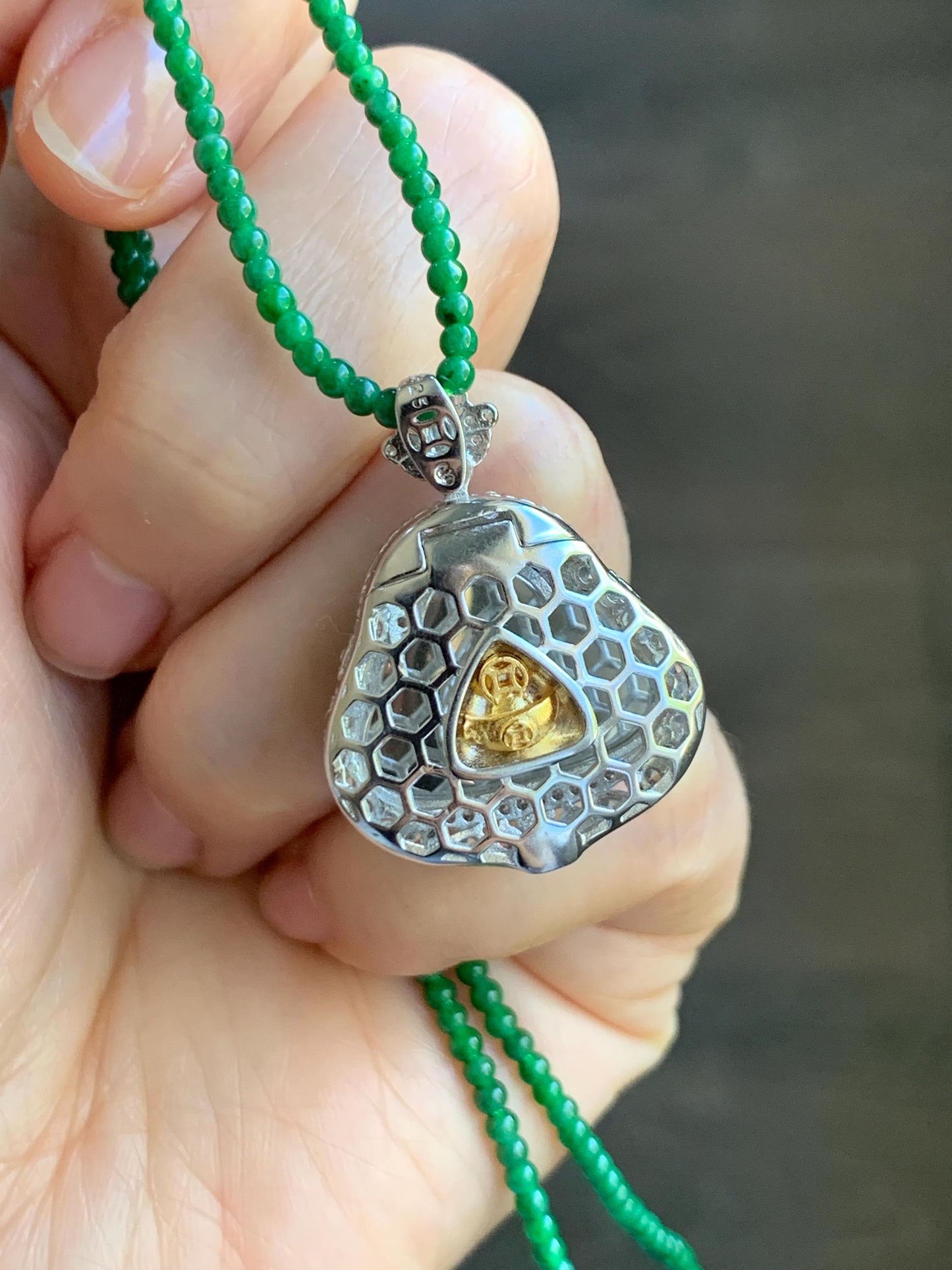Certified Natural Guatemalan Icy Translucent Vibrant Green Jade Jadeite Buddha Pendant Sterling Silver Beaded Necklace 天然冰危绿翡翠佛公吊坠绿翡翠珠项链 092