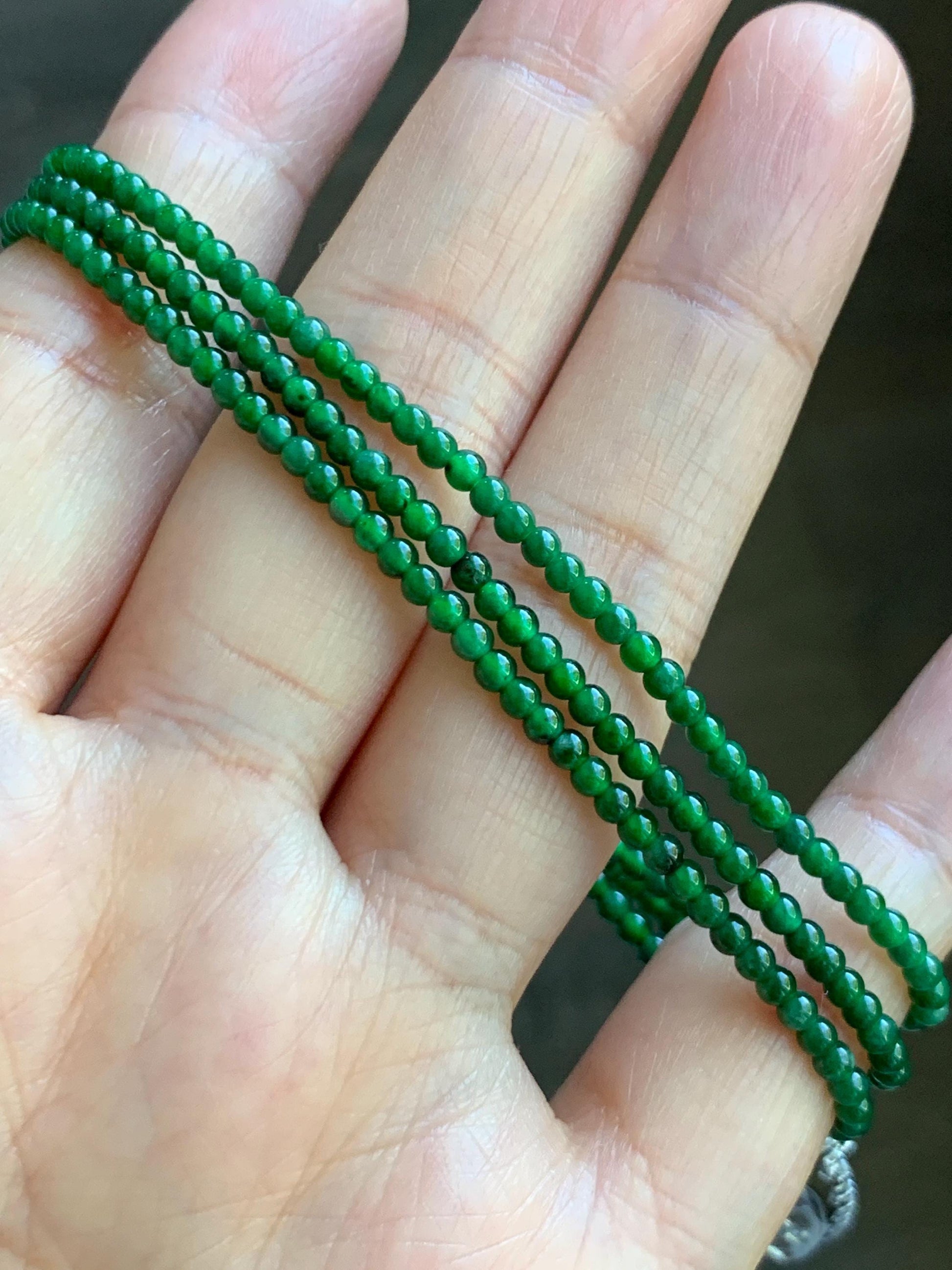 Certified Natural Guatemalan Icy Translucent Vibrant Green Jade Jadeite Ruyi Pendant Sterling Silver Beaded Necklace 天然冰危绿翡翠如意吊坠绿翡翠珠项链 094