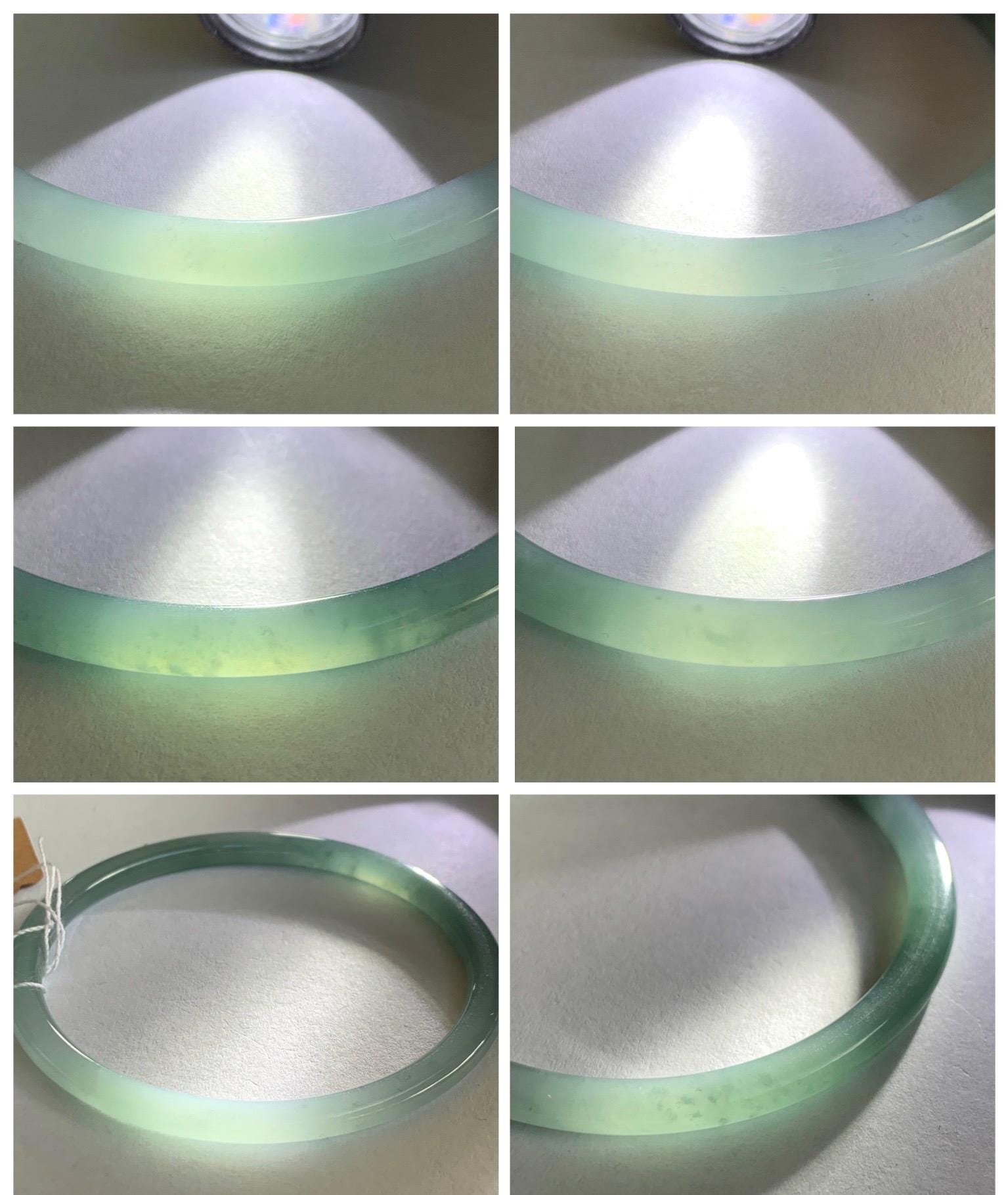 Certified Natural Grade A Guatemalan Icy Translucent Light Dusty Teal Blue Jade Jadeite Bangle Bracelet 57.6mm 7.12" 天然冰危浅蓝绿翡翠圆条手镯 078