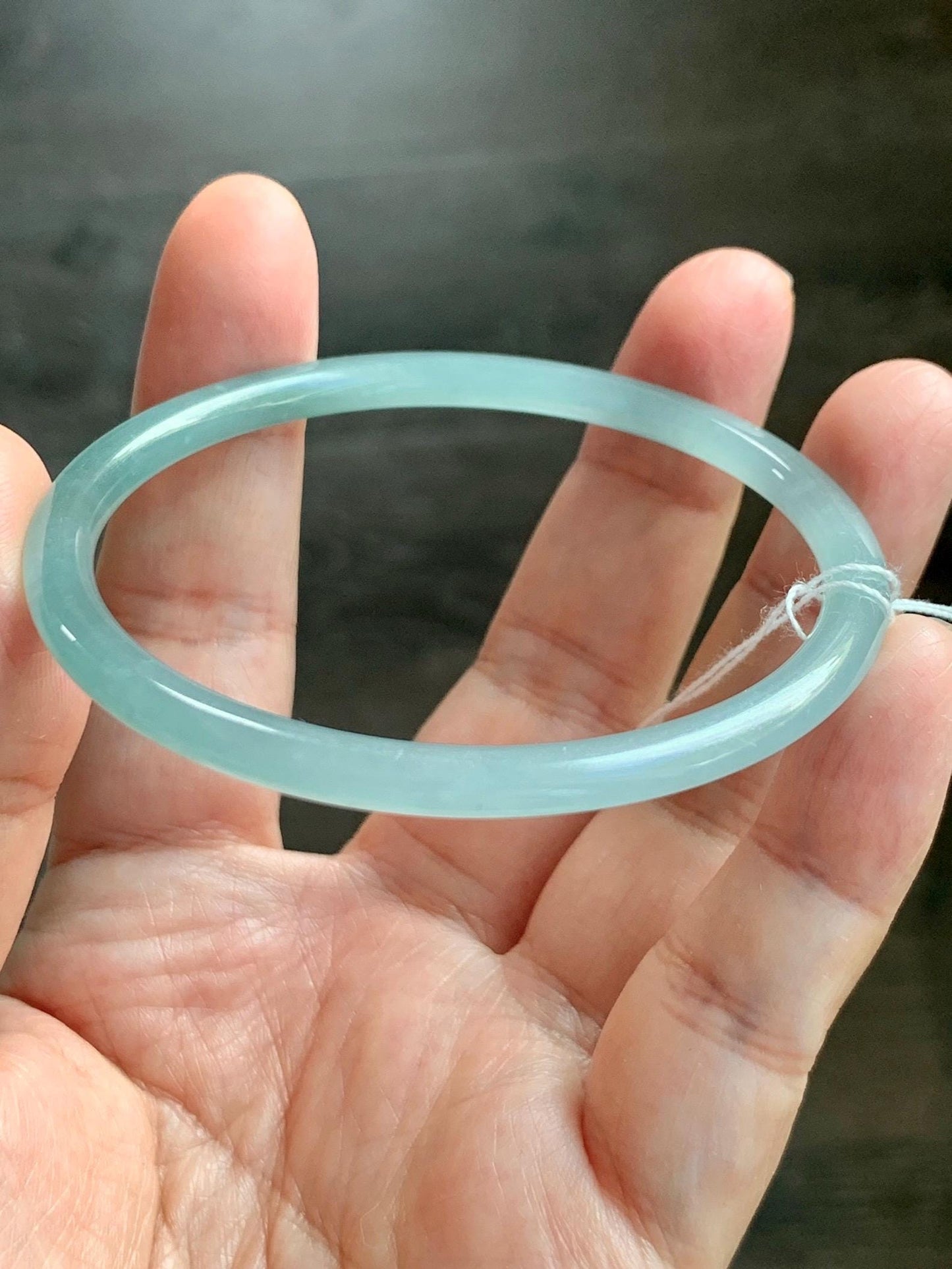 Certified Natural Grade A Guatemalan Icy Translucent Light Dusty Teal Blue Jade Jadeite Bangle Bracelet 57.6mm 7.12" 天然冰危浅蓝绿翡翠圆条手镯 078