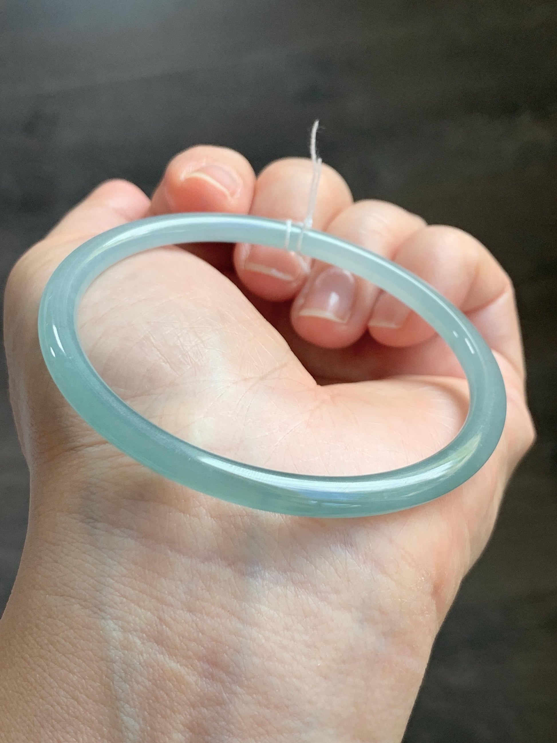 Certified Natural Grade A Guatemalan Icy Translucent Light Dusty Teal Blue Jade Jadeite Bangle Bracelet 57.6mm 7.12" 天然冰危浅蓝绿翡翠圆条手镯 078