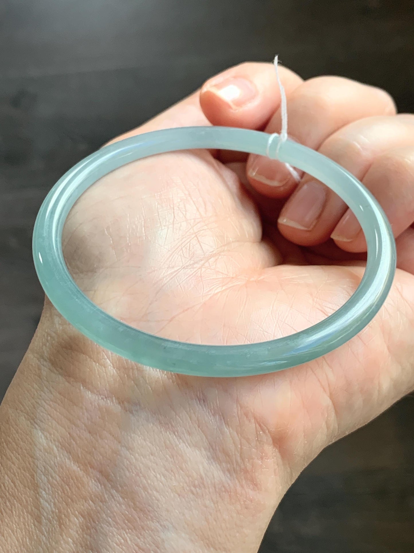 Certified Natural Grade A Guatemalan Icy Translucent Light Dusty Teal Blue Jade Jadeite Bangle Bracelet 57.6mm 7.12" 天然冰危浅蓝绿翡翠圆条手镯 078