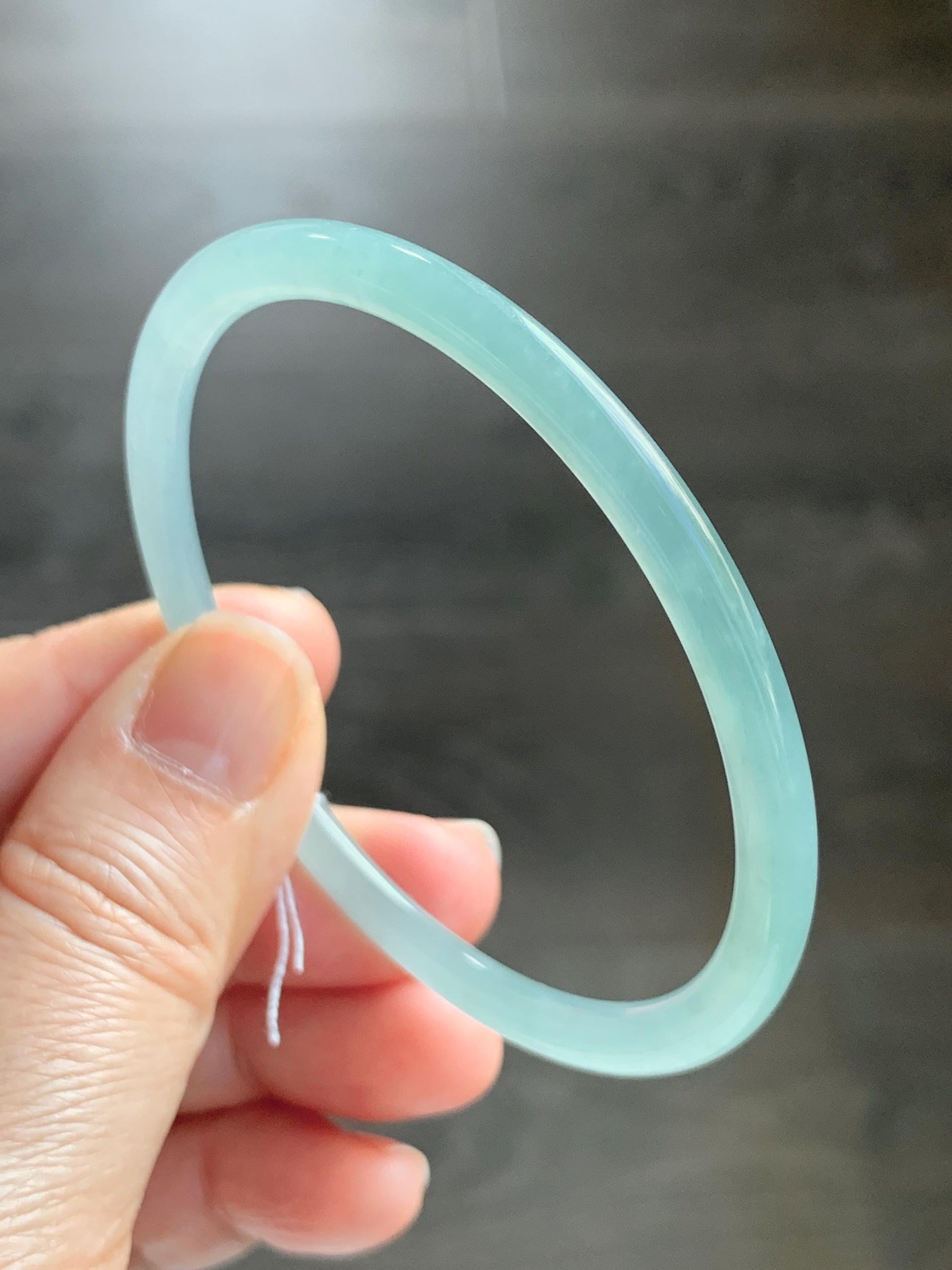 Certified Natural Grade A Guatemalan Icy Translucent Light Dusty Teal Blue Jade Jadeite Bangle Bracelet 57.6mm 7.12" 天然冰危浅蓝绿翡翠圆条手镯 078