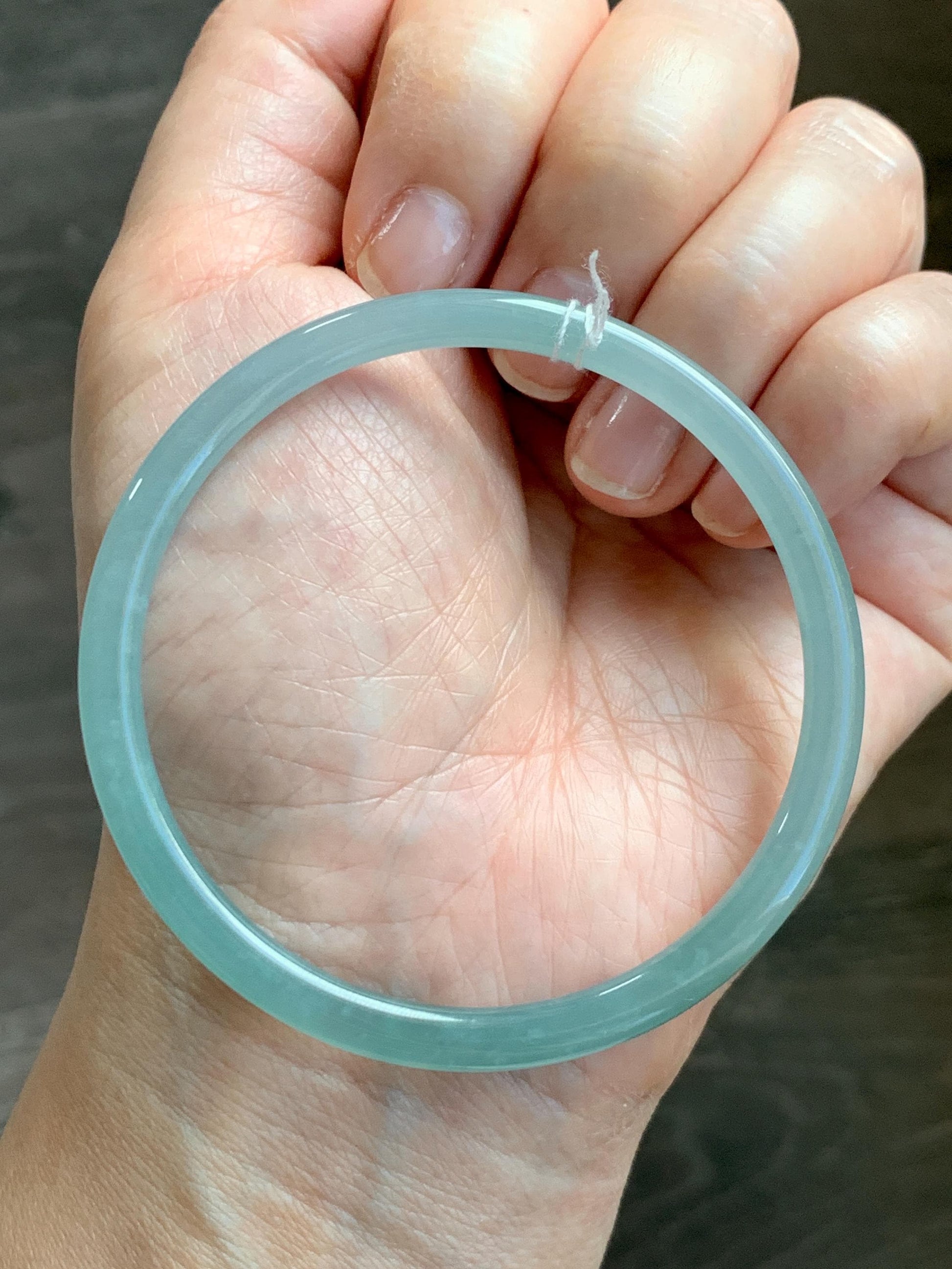 Certified Natural Grade A Guatemalan Icy Translucent Light Dusty Teal Blue Jade Jadeite Bangle Bracelet 57.6mm 7.12" 天然冰危浅蓝绿翡翠圆条手镯 078