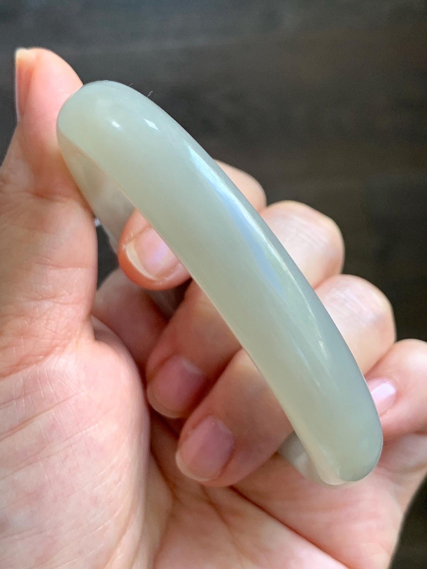 Certified Natural Nephrite Jade Translucent Light Gray Bangle Bracelet 56.8mm 7” 70.2g 天然和田玉烟灰手镯 066