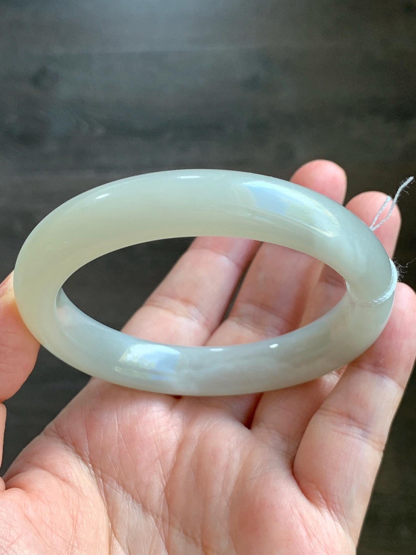 Certified Natural Nephrite Jade Translucent Light Gray Bangle Bracelet 56.8mm 7” 70.2g 天然和田玉烟灰手镯 066